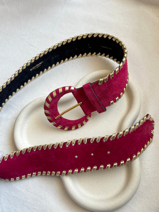 Ceinture Yves Saint Laurent vintage - Daim framboise et cuir doré