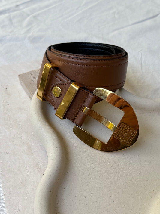 Ceinture Givenchy vintage - Cuir marron et boucle dorée