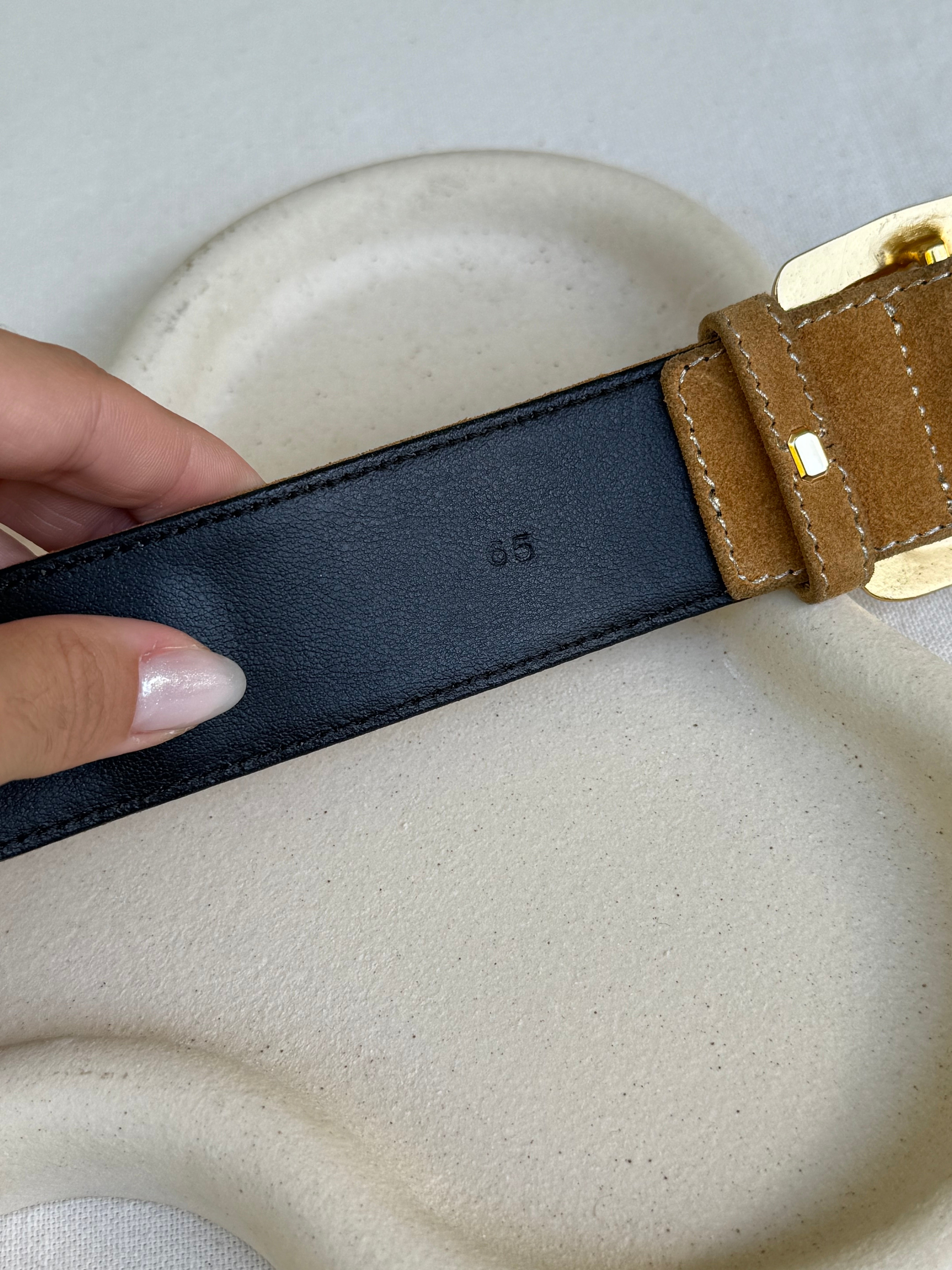 Ceinture Christian Lacroix vintage - Daim camel et empiècements dorés