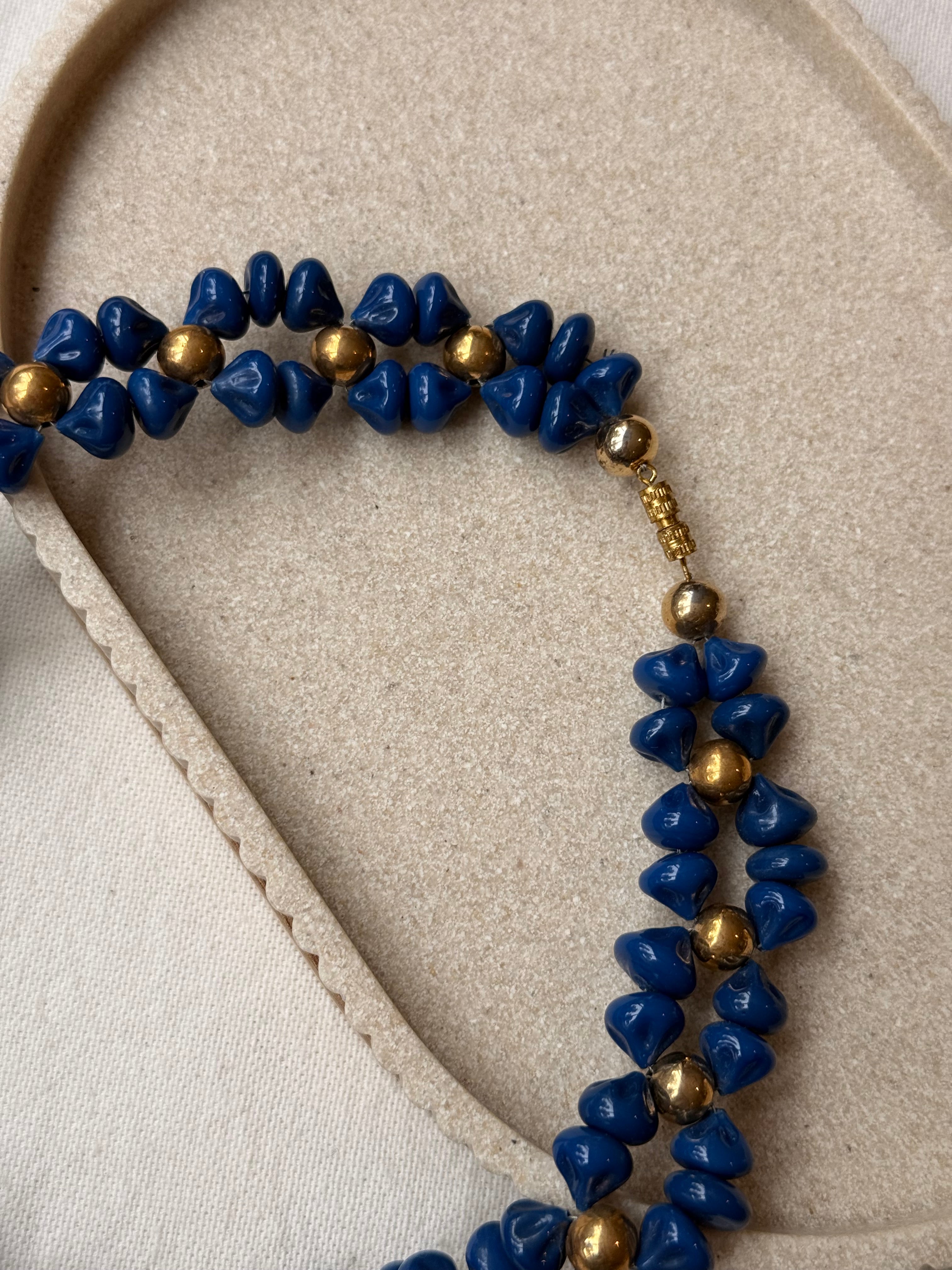 Collier vintage - Pâte de verre bleu cobalt