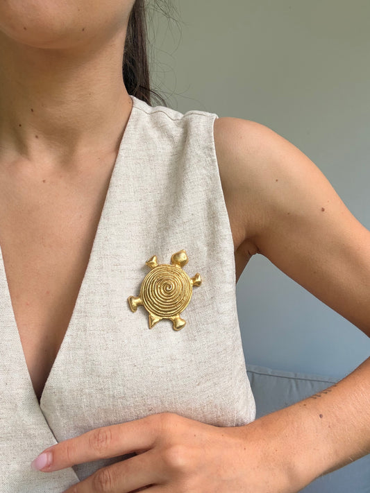 Broche vintage - Tortue dorée