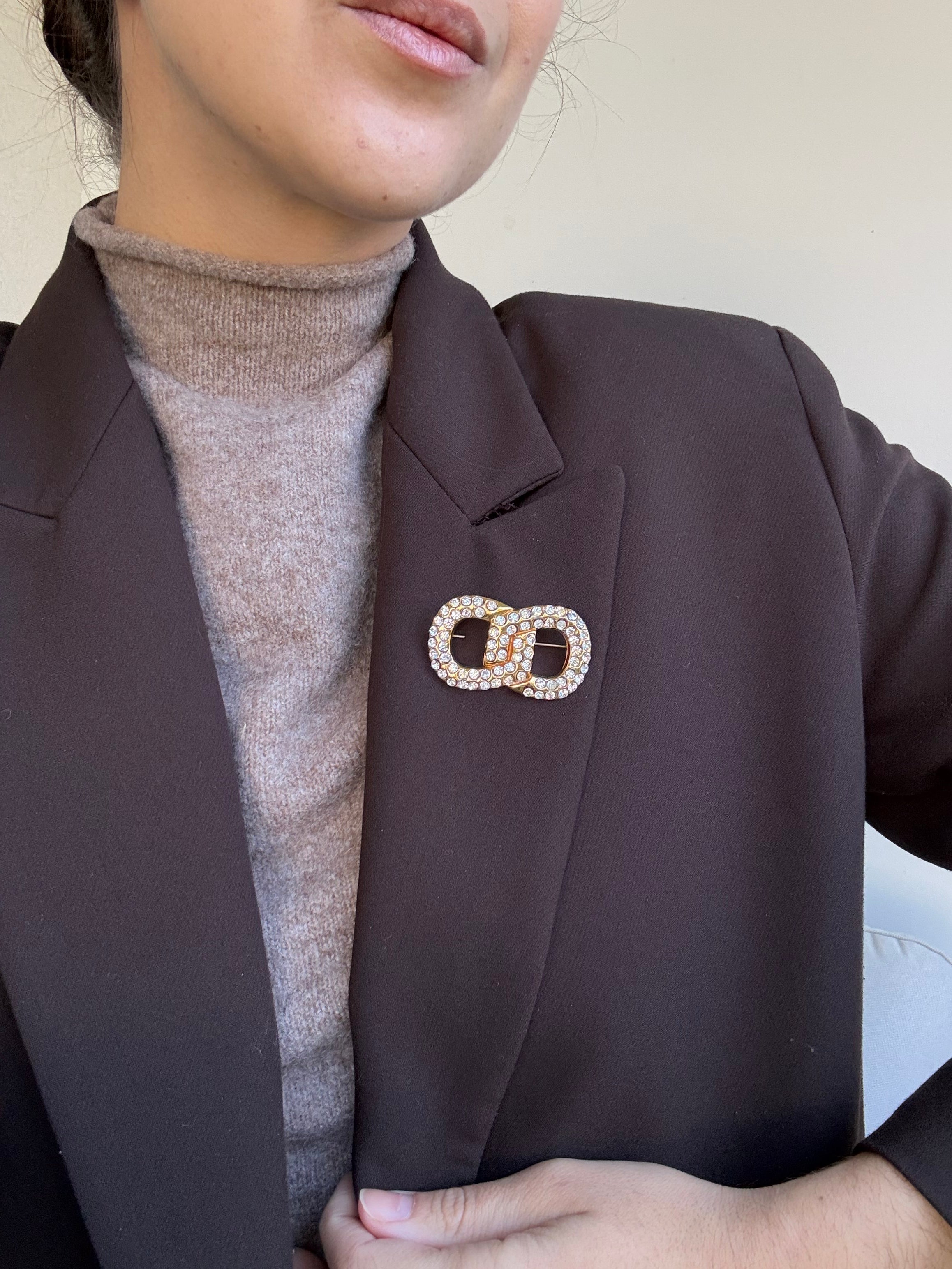 Broche Céline vintage - Maillons pavés de strass