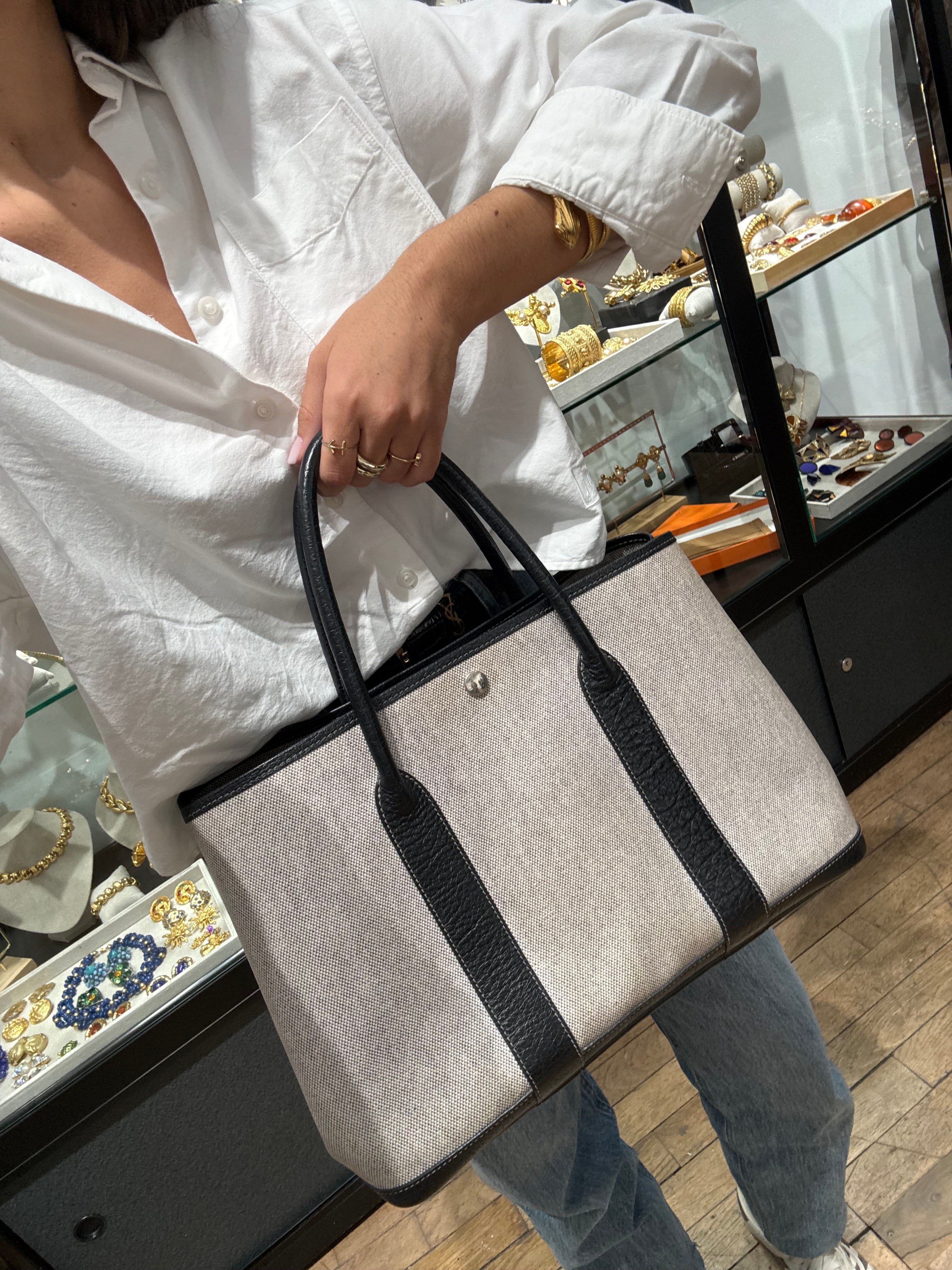 Sac Hermès vintage - Garden Party 36 en toile et cuir grainé