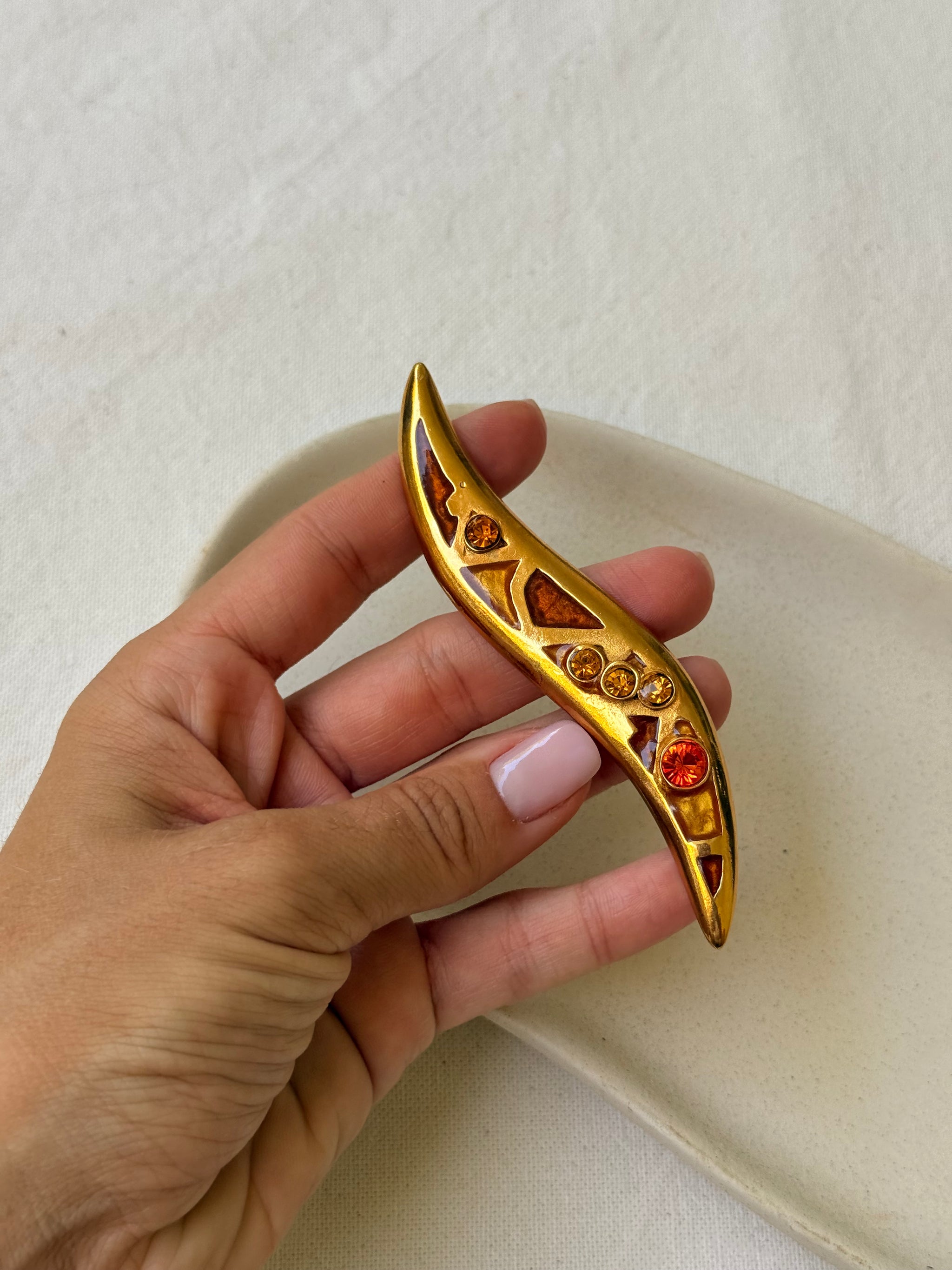 Broche Micris vintage - Email et strass ambrés
