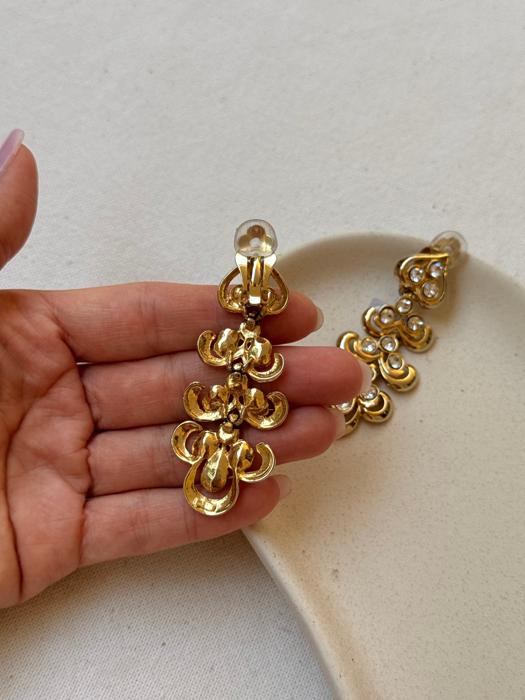 Boucles d’oreilles vintage - Pendantes ornées de strass