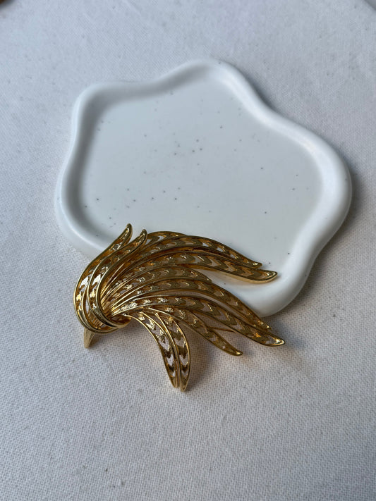 Broche Monet vintage - Feuille dorée