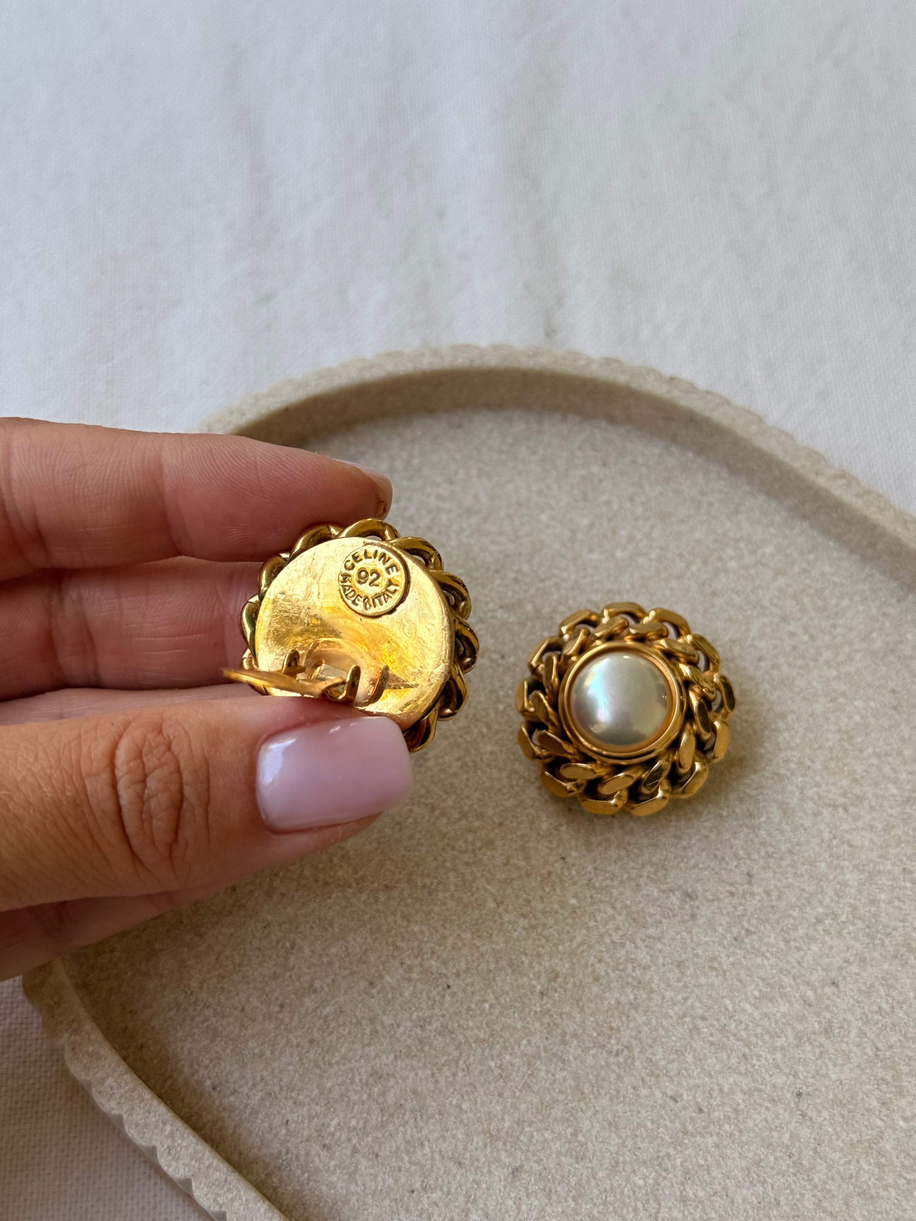 Boucles d’oreilles Céline vintage - Perles et maillons dorés