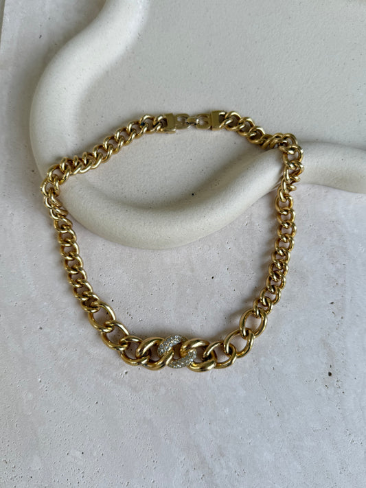 Collier Grossé vintage - Maille dorée et strass