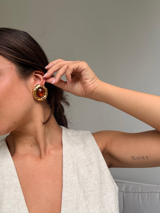 Boucles d’oreilles Guy Laroche vintage - Cabochons ambré