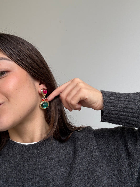 Boucles d’oreilles vintage - Pendantes et cabochons colorés
