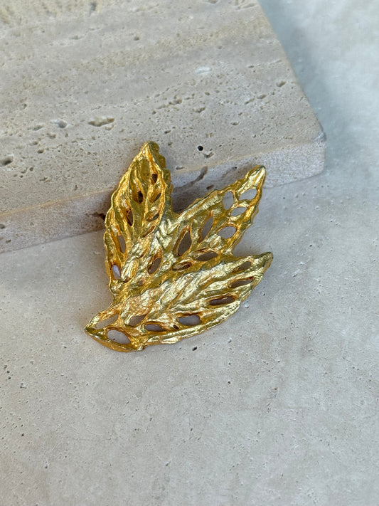 Broche Valérie Viloin Labbé vintage - Feuille dorée ajourée