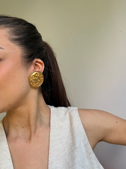 Boucles d’oreilles Édouard Rambaud vintage - Rondes motifs arabesques