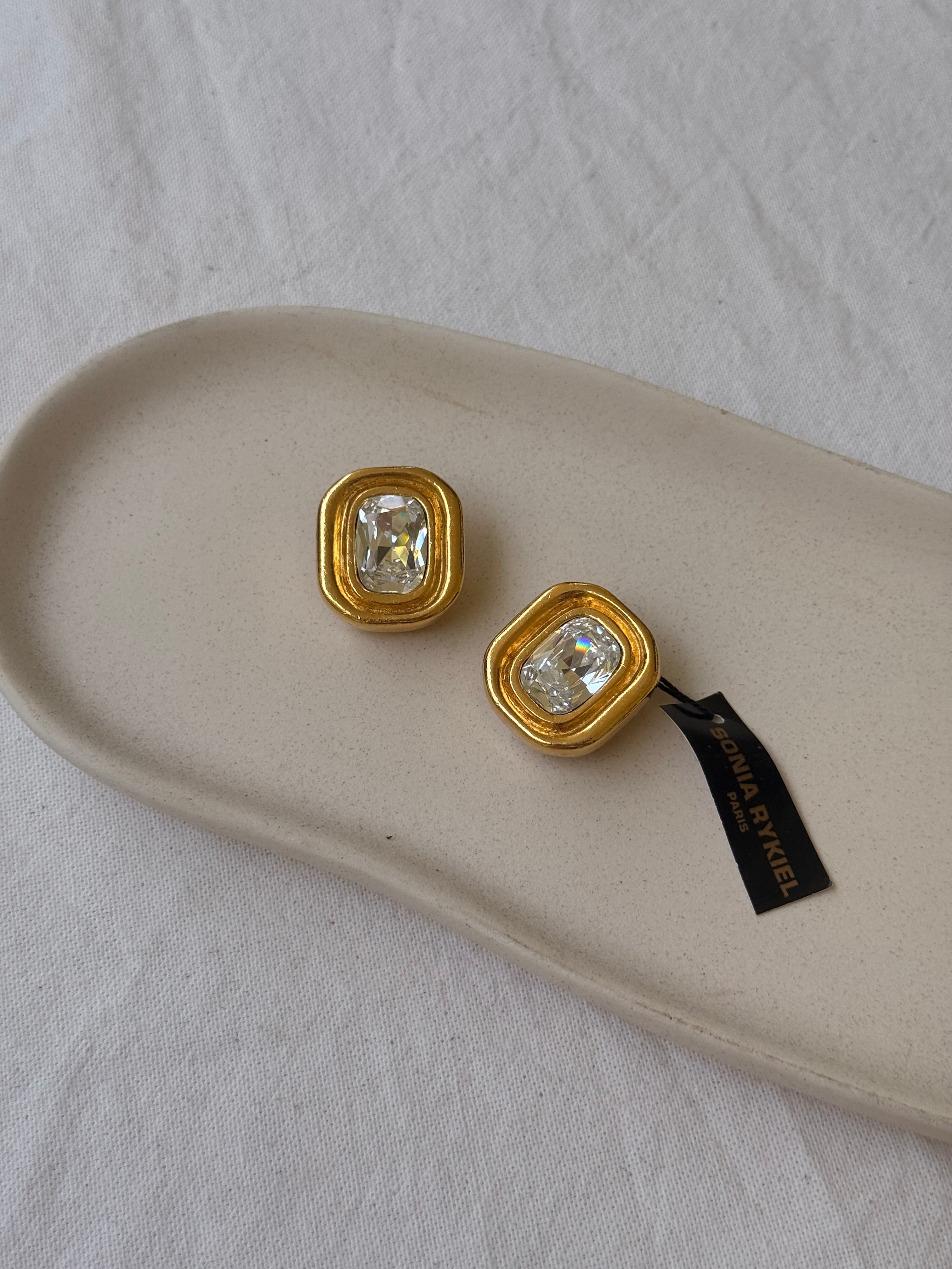 Boucles d’oreilles Sonia Rykiel vintage - Cristaux facettés rectangulaires