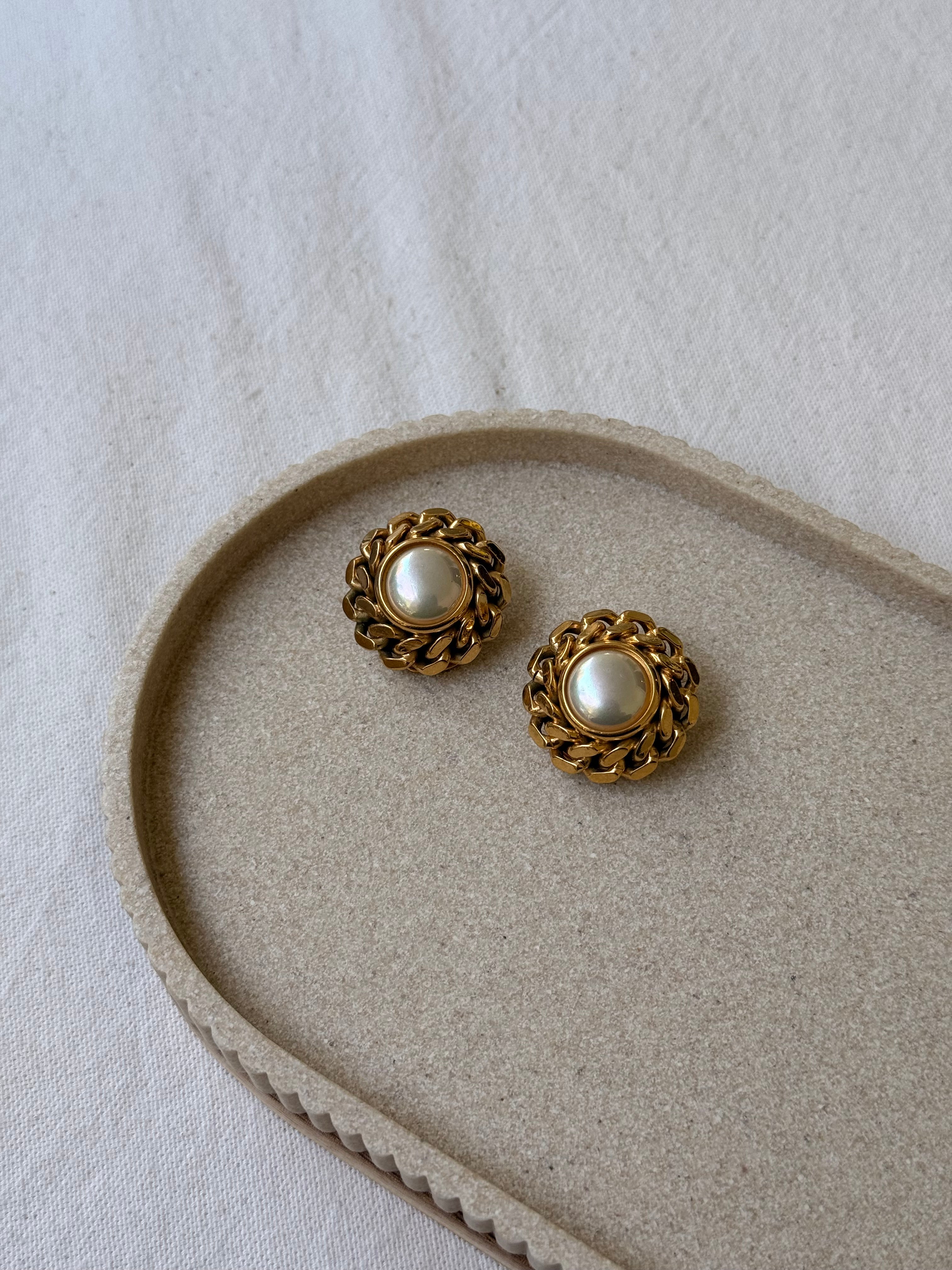 Boucles d’oreilles Céline vintage - Perles et maillons dorés