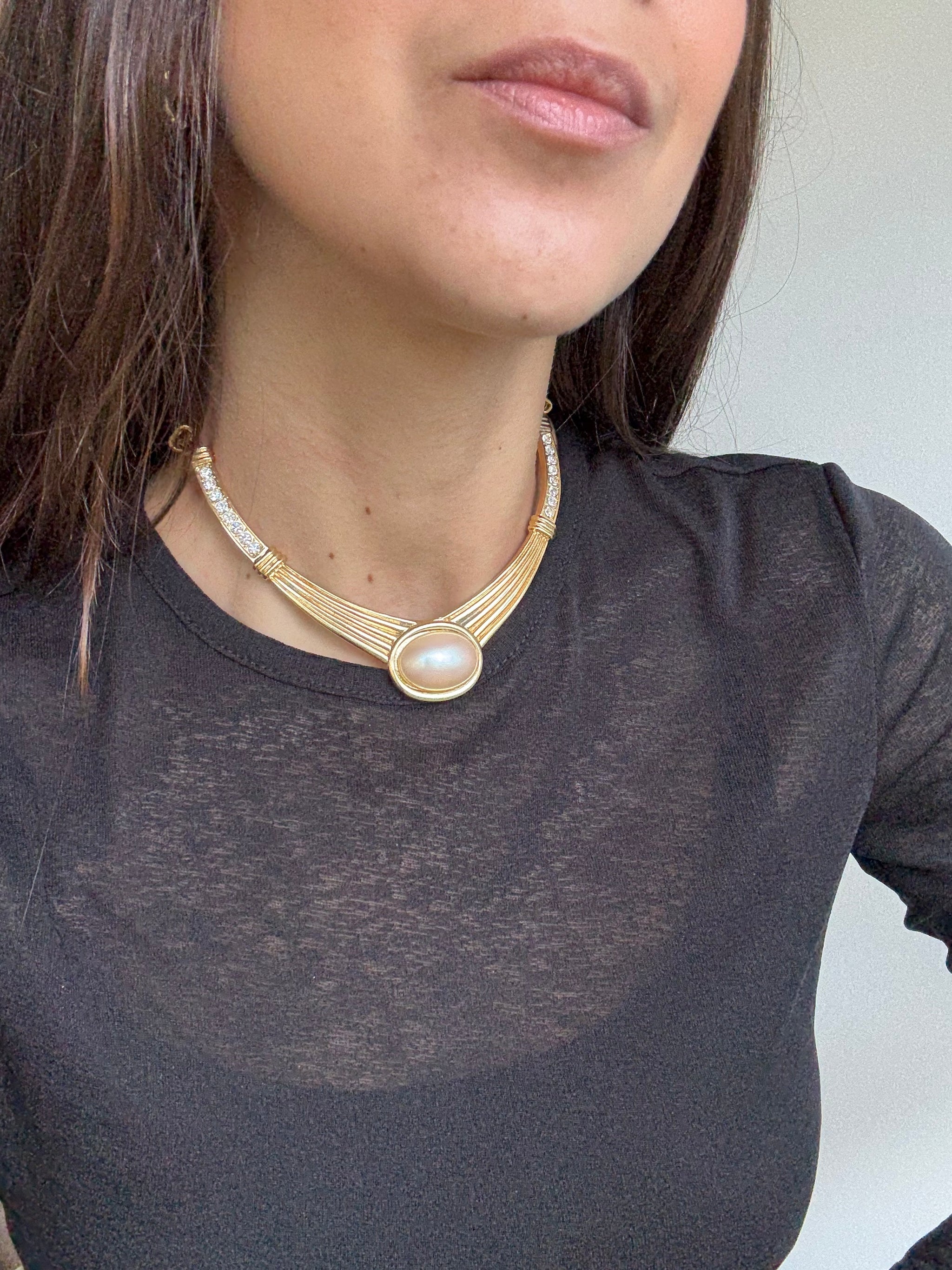 Collier vintage - Cabochon perle et strass