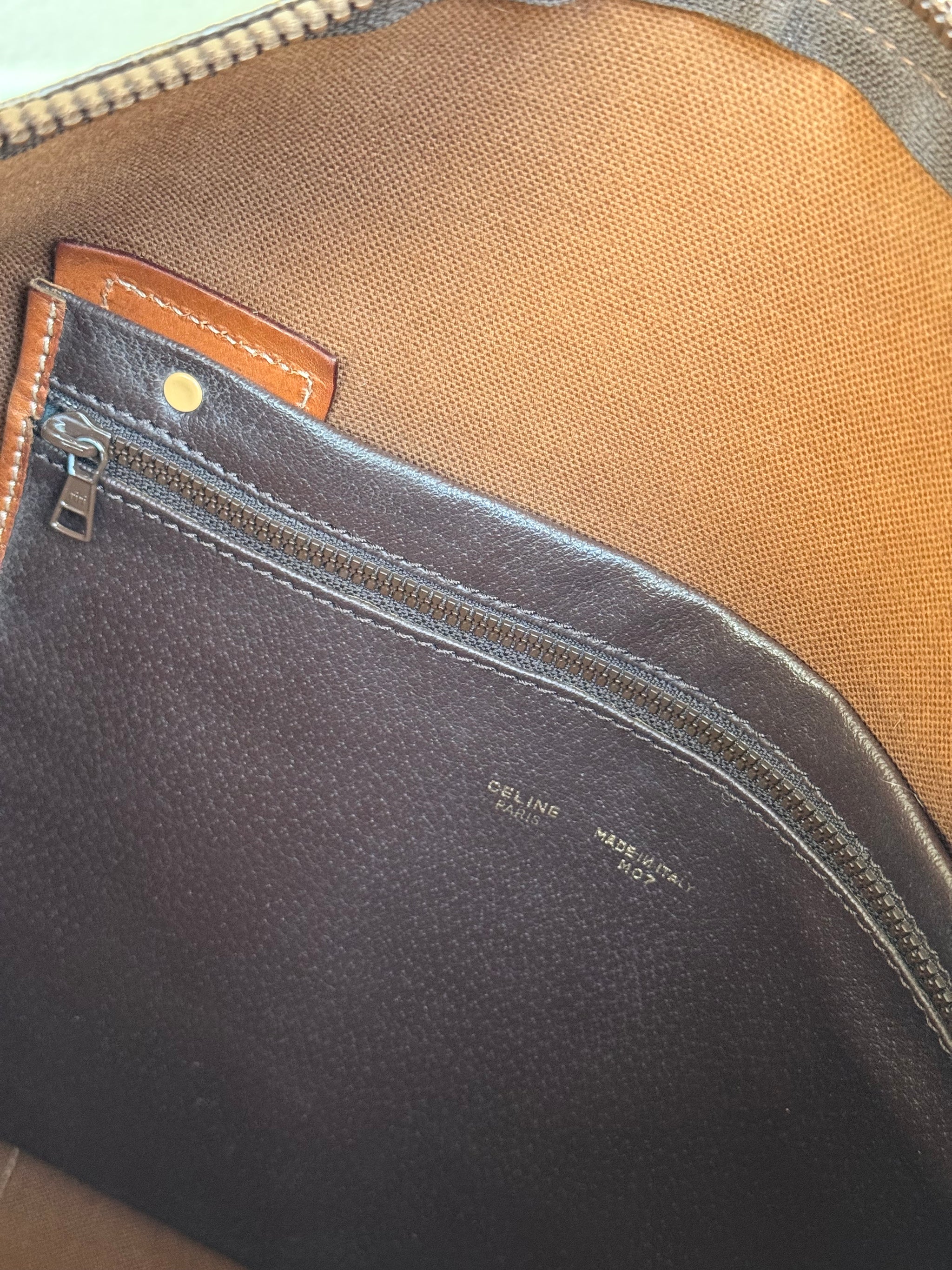 Sac de voyage Céline vintage - Toile triomphe et cuir naturel