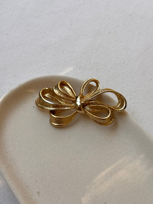 Broche vintage - Noeud doré sculptural