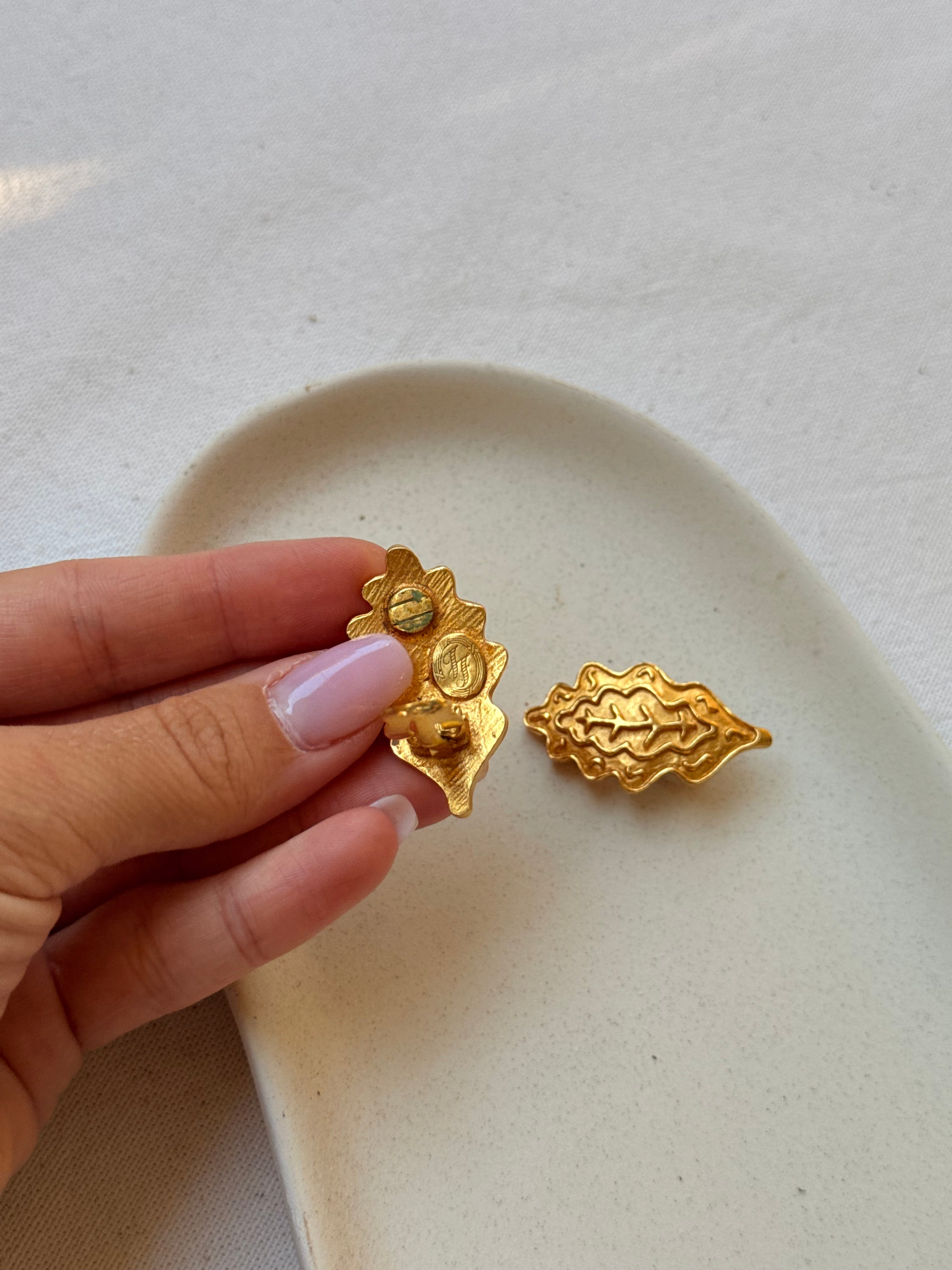 Boucles d’oreilles Inès de La Fressage vintage - Feuilles dorées