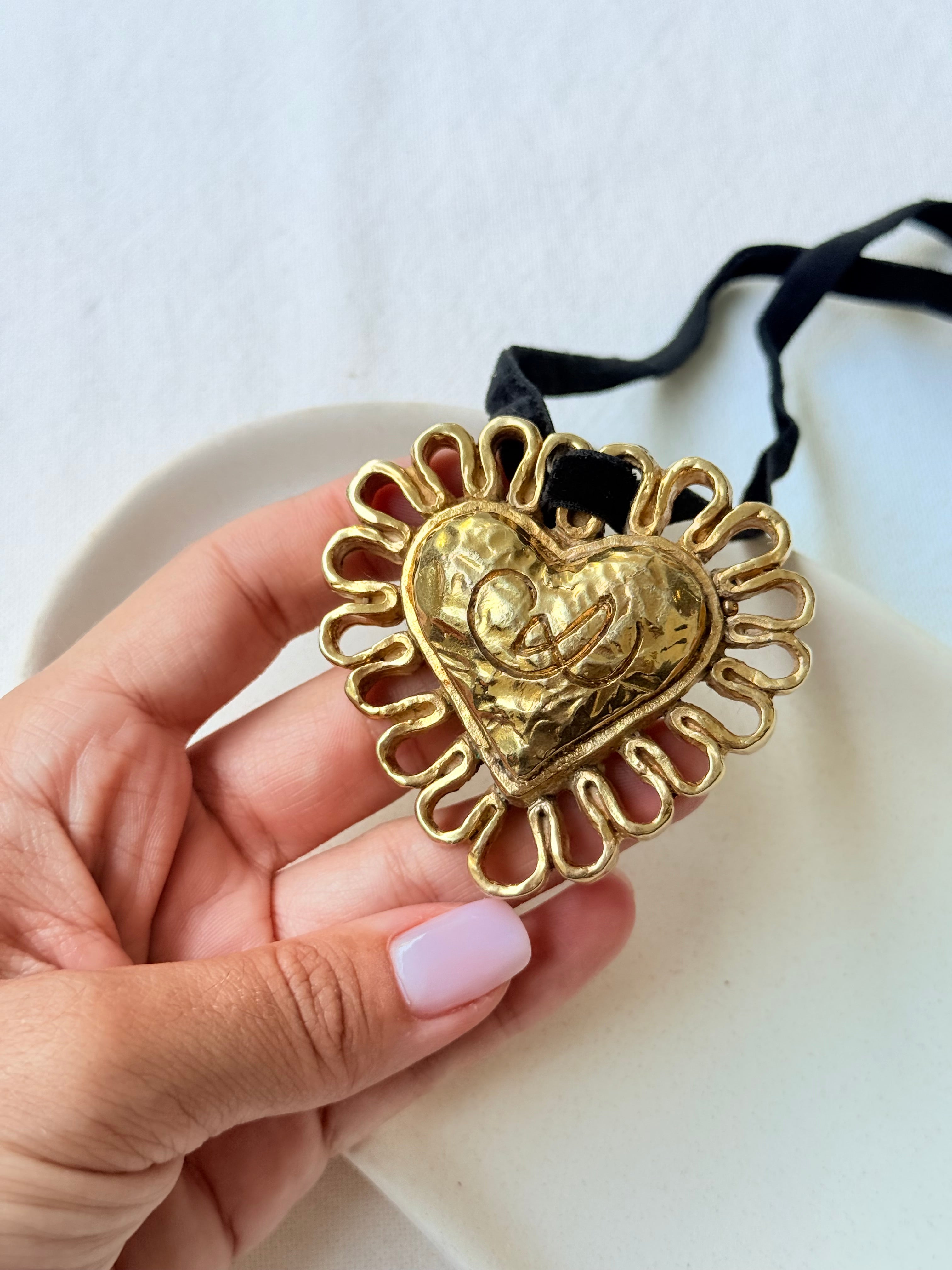 Pendentif Christian Lacroix vintage - Cœur doré XXL