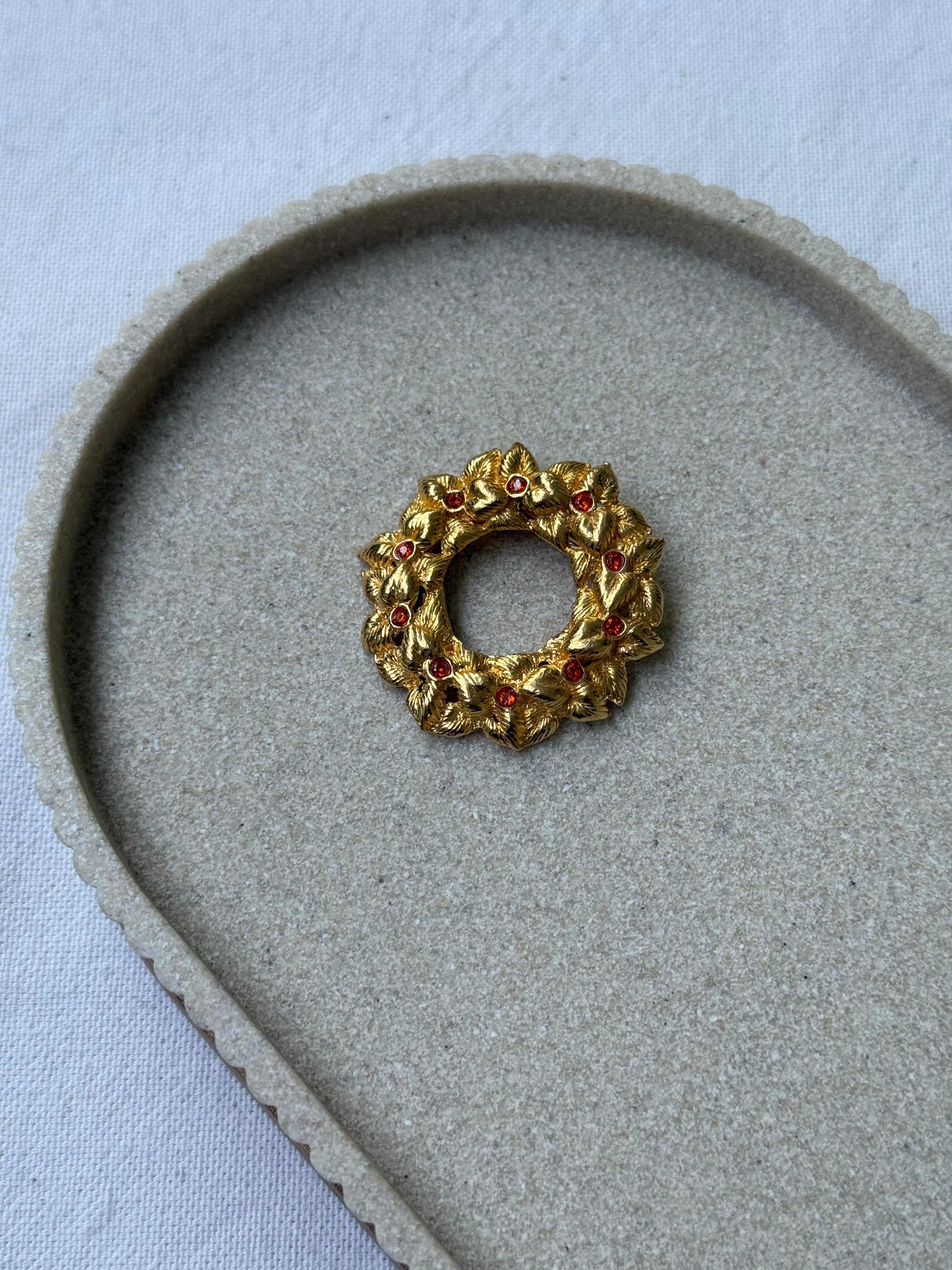 Anneau de foulard vintage - Couronne florale et strass rosé