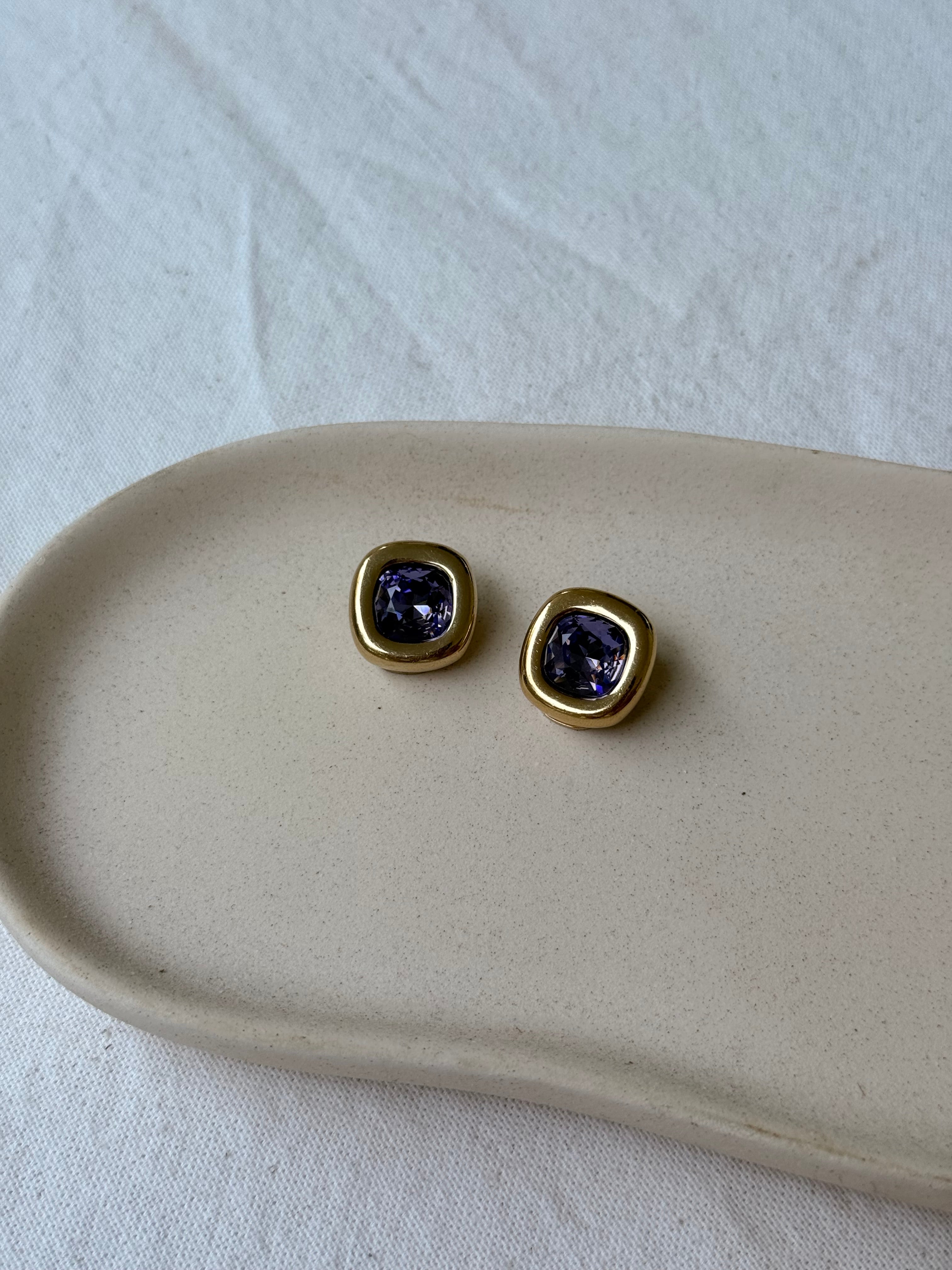 Boucles d’oreilles vintage - Pierre violine facettée