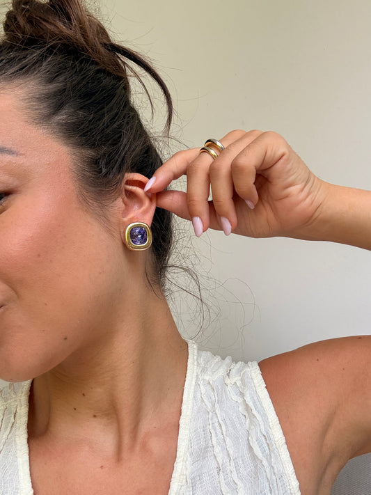 Boucles d’oreilles vintage - Pierre violine facettée