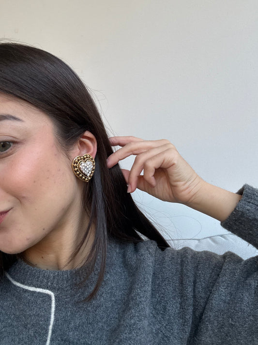 Boucles d’oreilles vintage - Cœurs dorés ornés de strass
