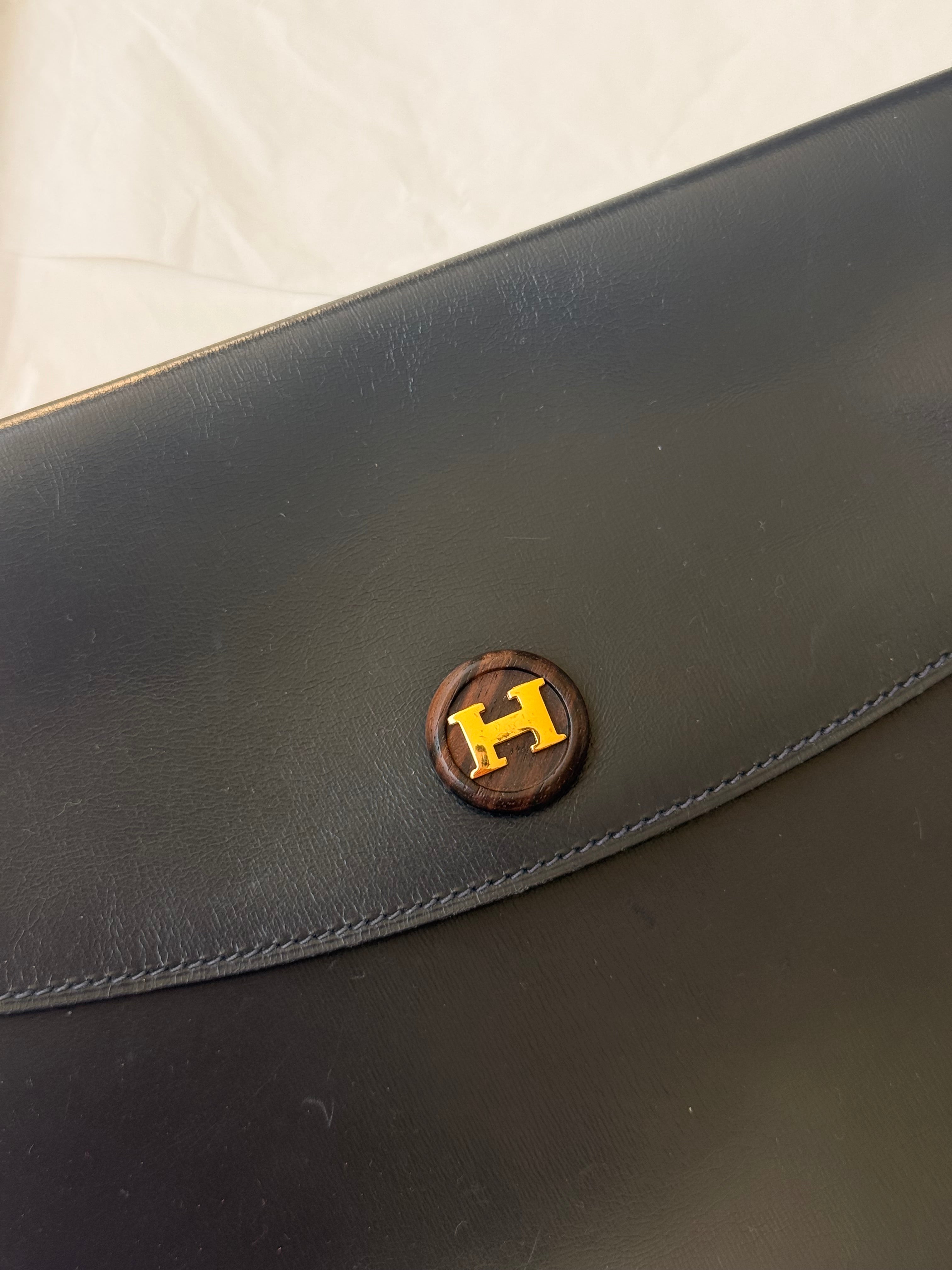 Pochette Hermès - Modèle Rio, cuir box bleu marine