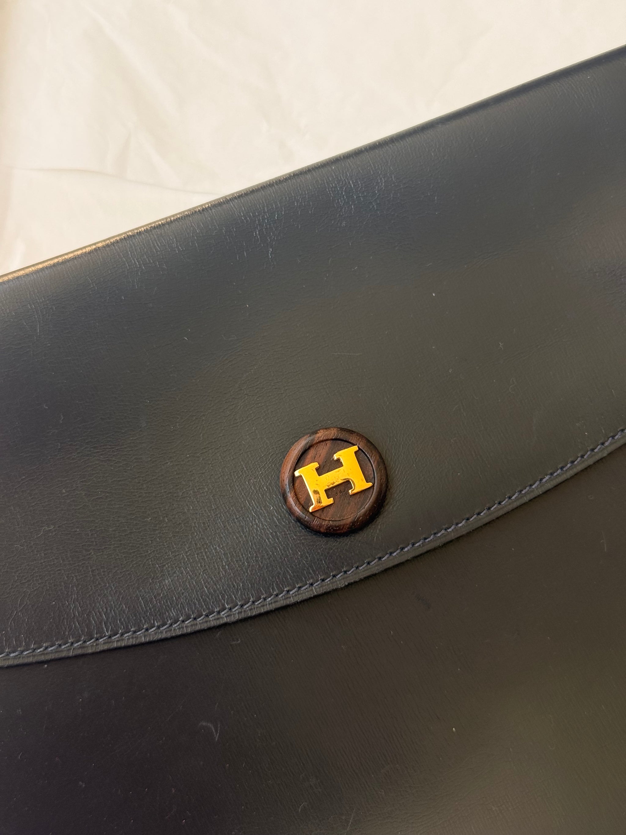 Pochette Hermès - Modèle Rio, cuir box bleu marine