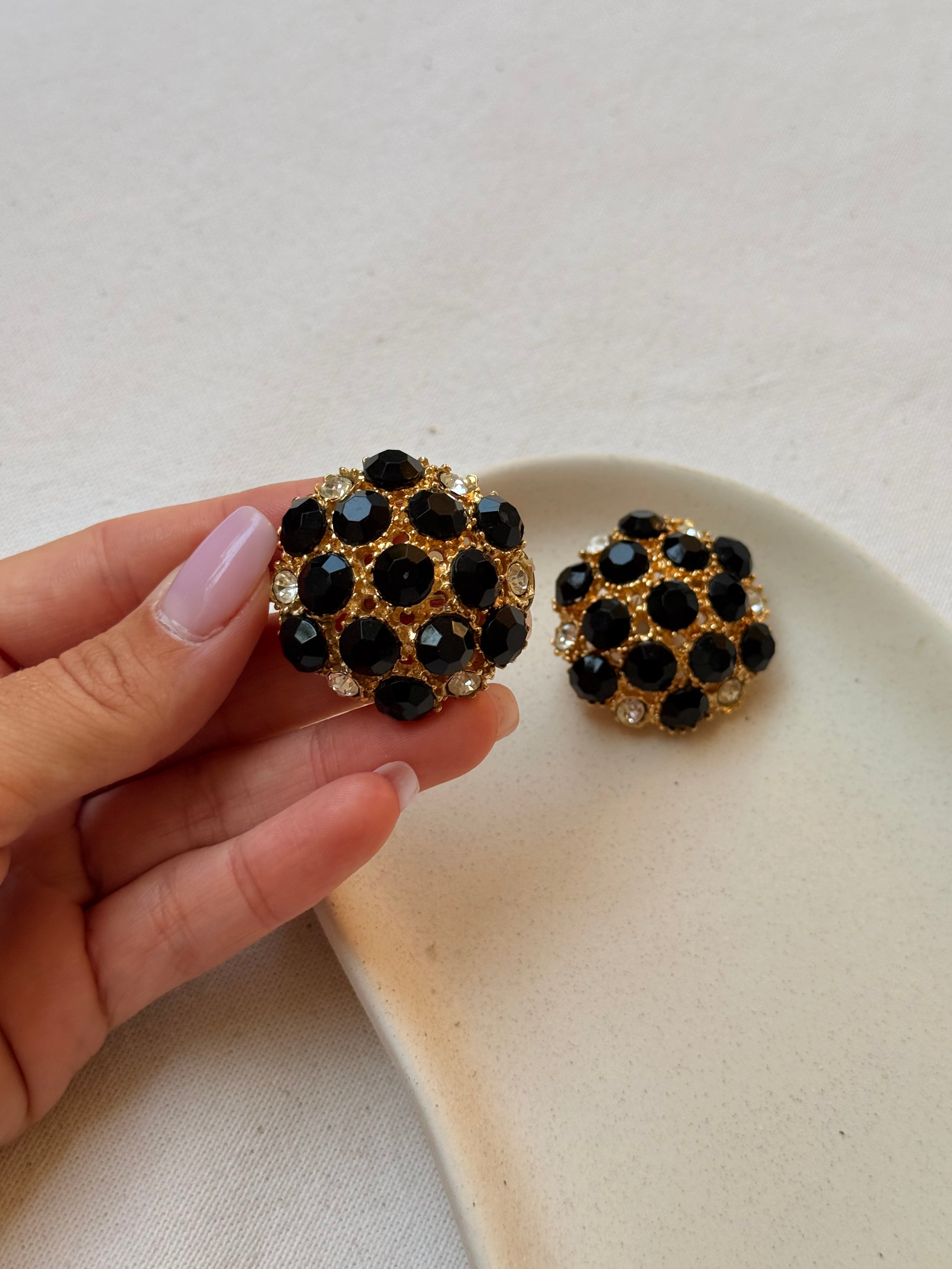 Boucles d’oreilles vintage - Pavées de strass noir