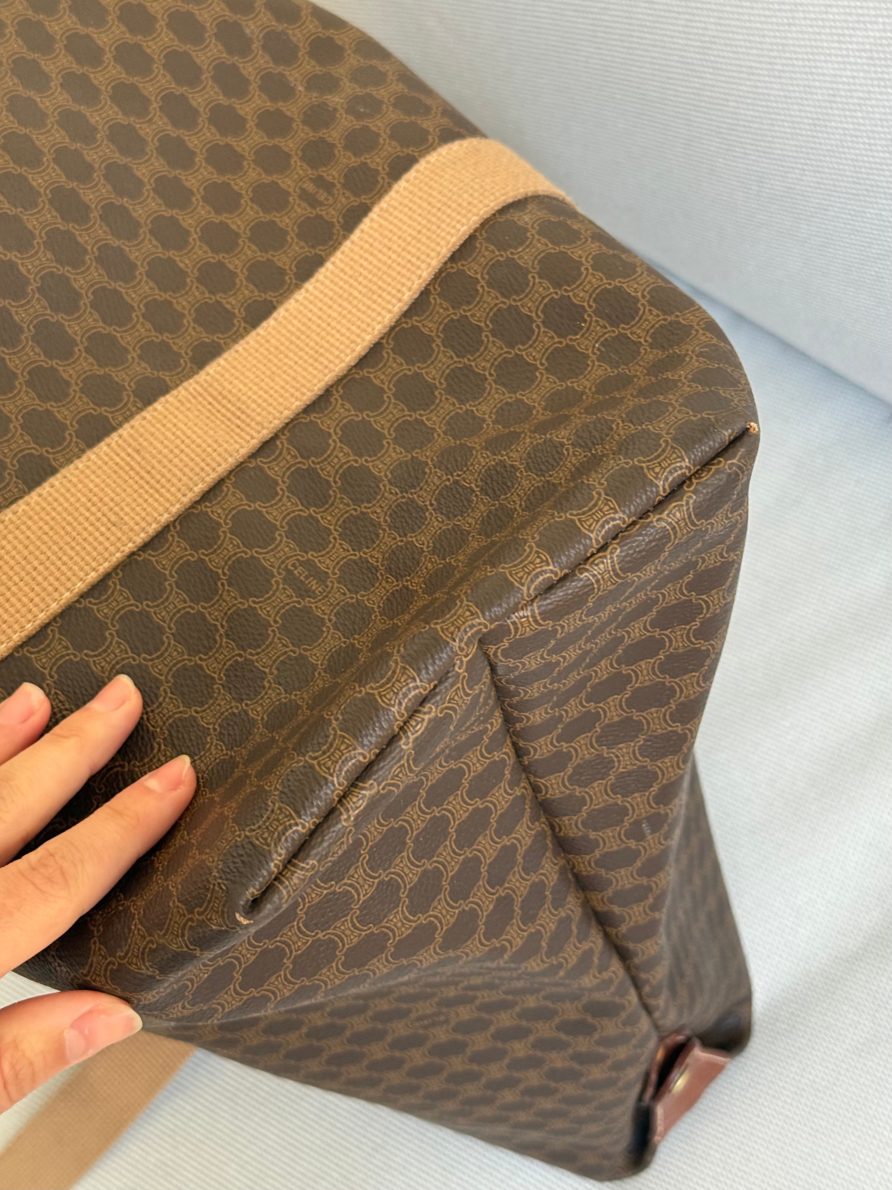 Sac de voyage Céline vintage - Toile triomphe et cuir naturel