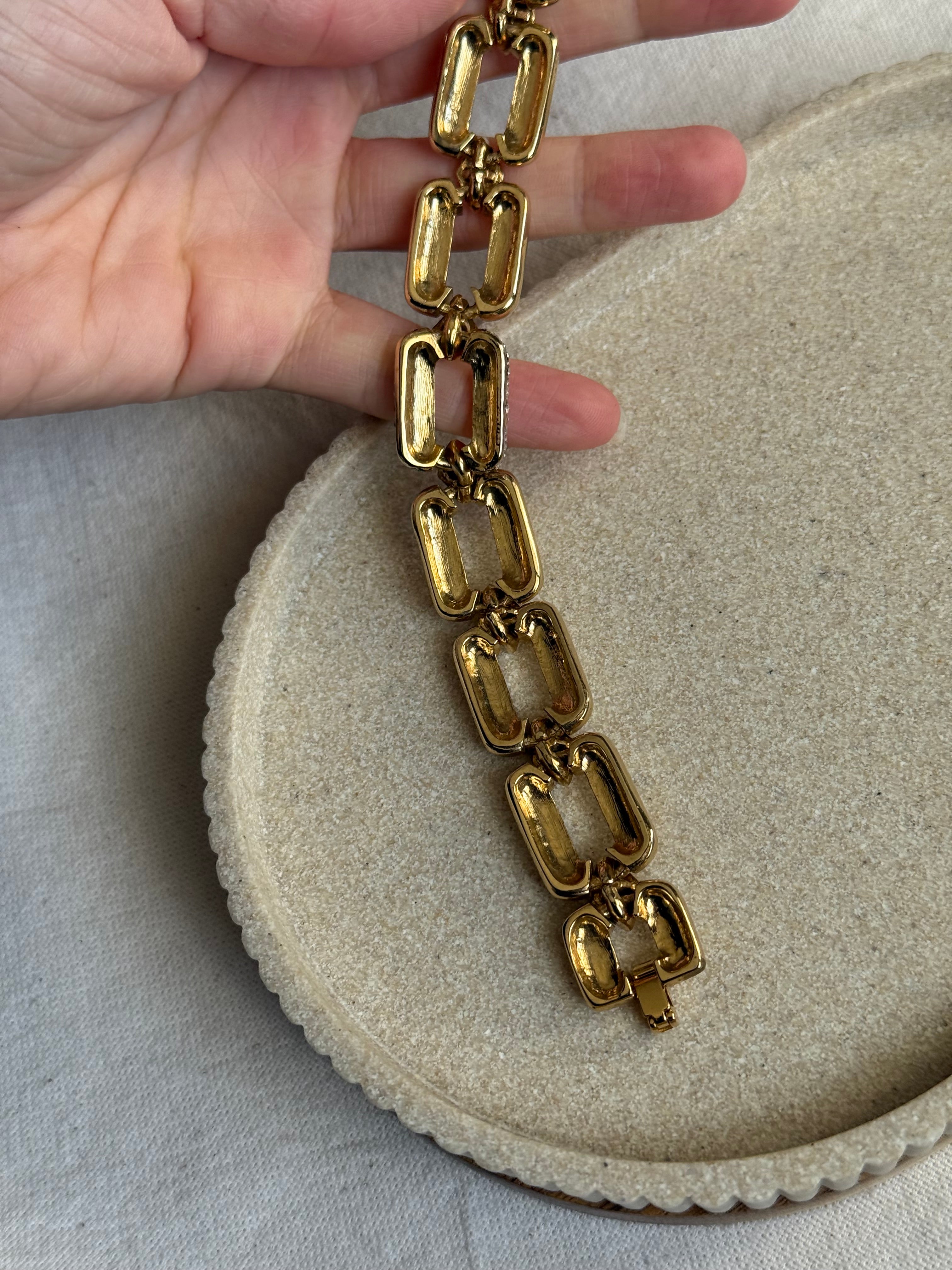 Bracelet vintage - Maillons dorés et strass