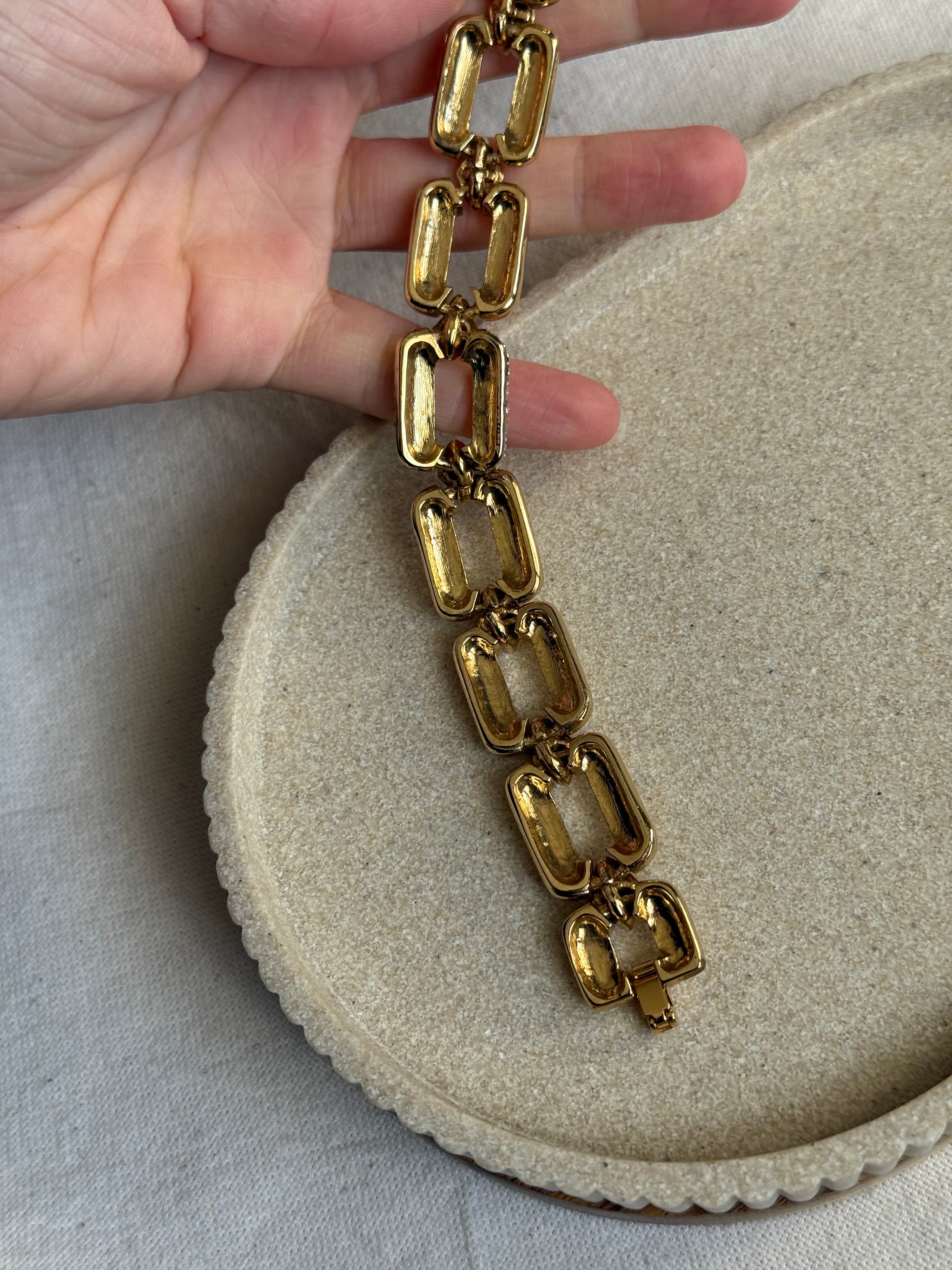 Bracelet vintage - Maillons dorés et strass