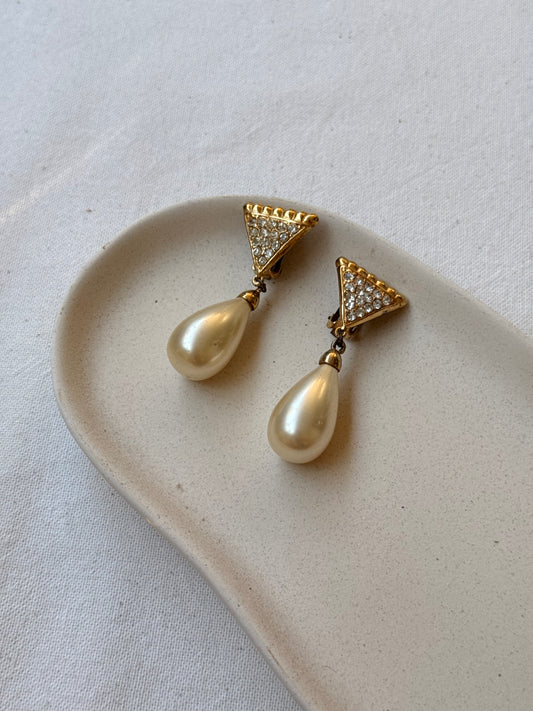 Boucles d’oreilles vintage - Pendantes strass et perles fantaisie