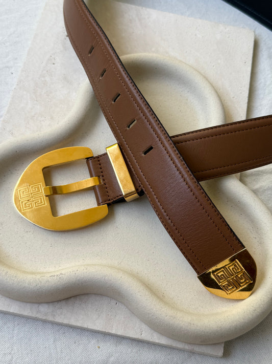 Ceinture Givenchy vintage - Cuir marron et boucle dorée