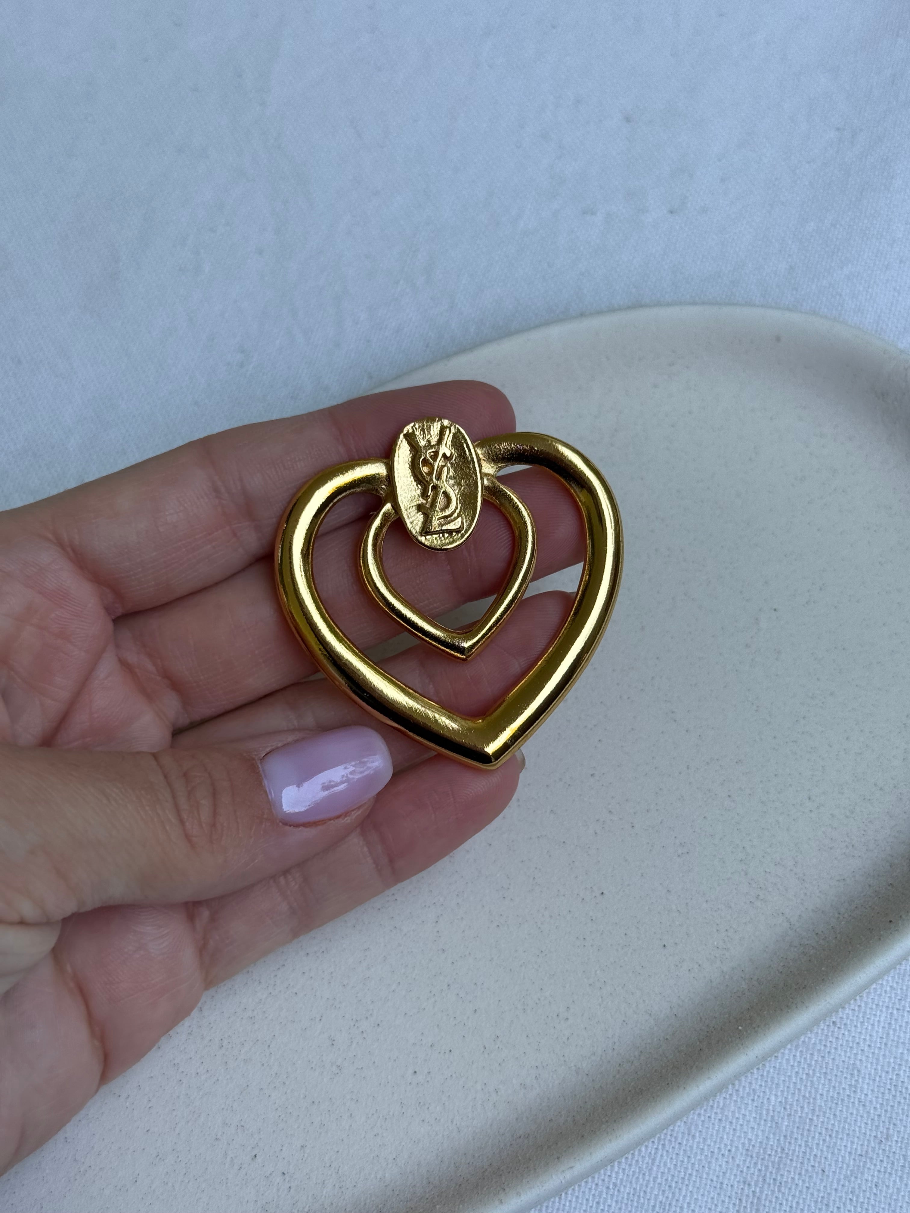 Vintage YSL scarf ring - Golden double hearts