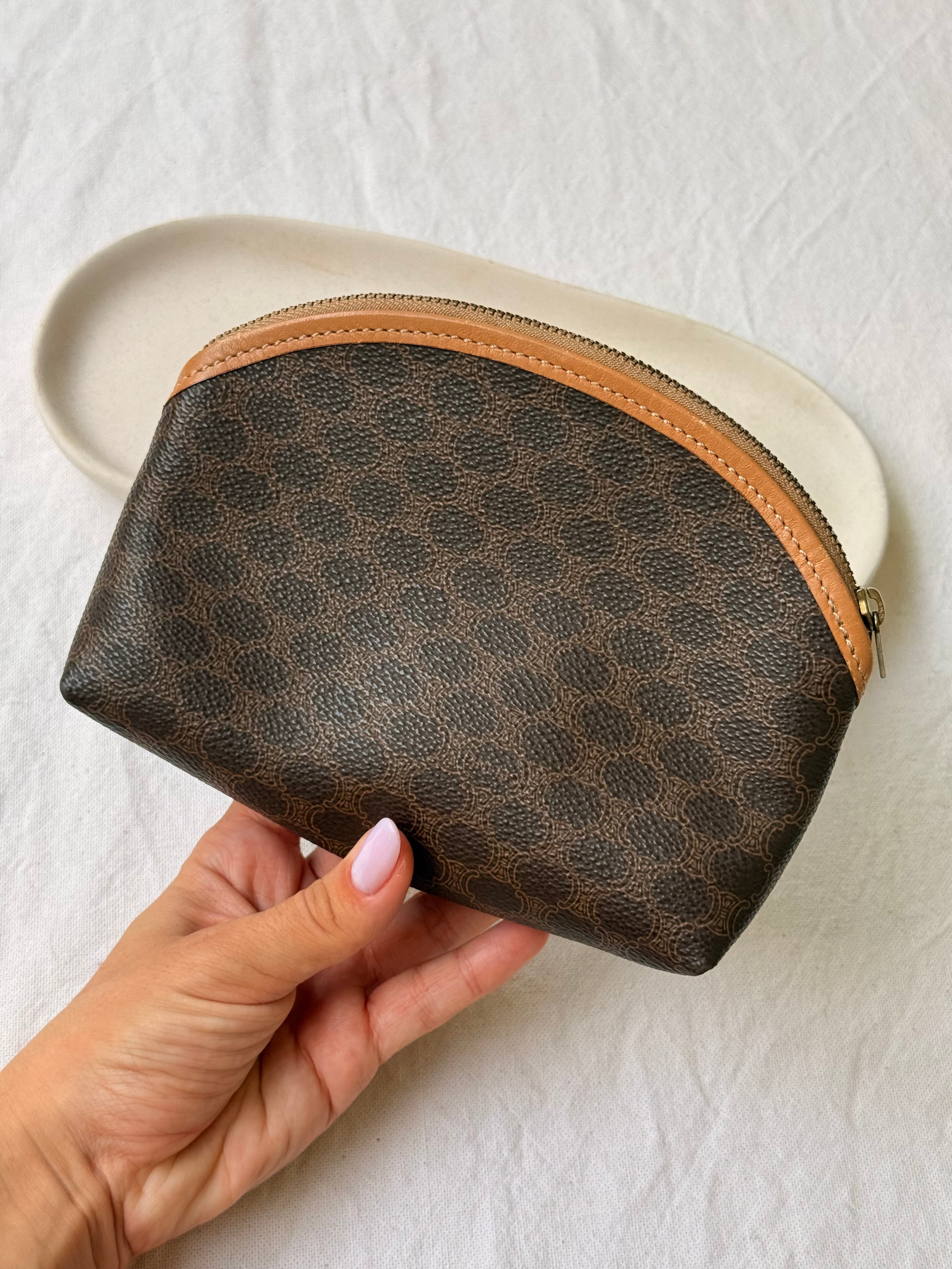 Trousse Céline vintage - Toile triomphe et cuir