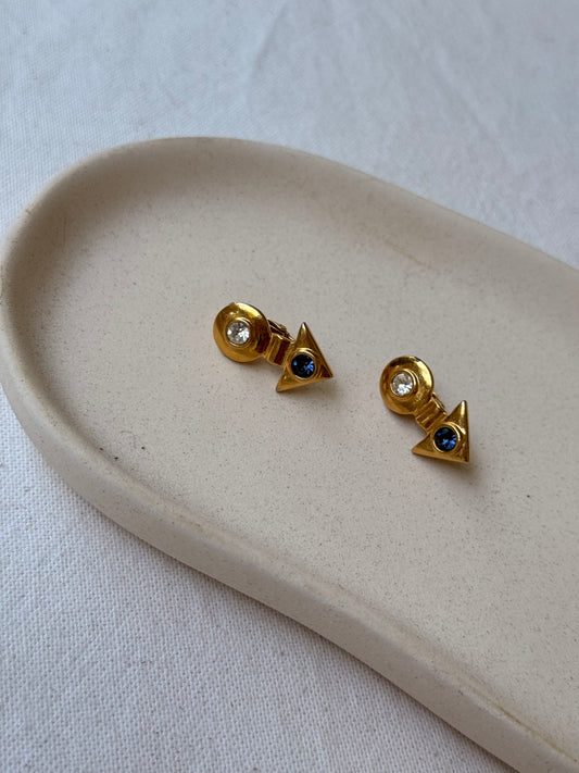 Boucles d’oreilles vintage - Géométriques strass bleus et blancs
