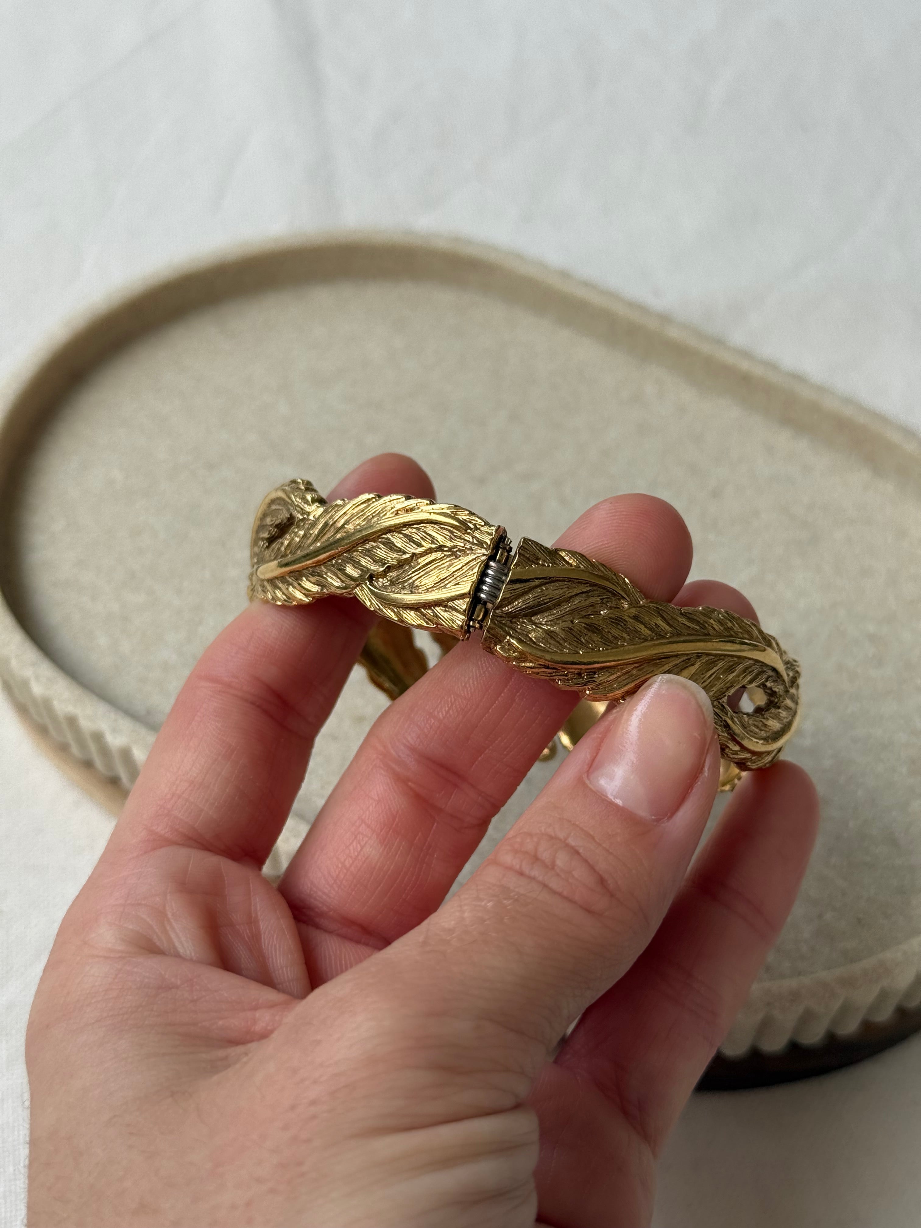 Bracelet manchette Monet vintage - Manchette feuilles texturées