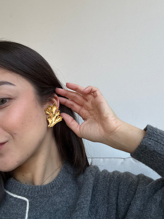 Boucles d’oreilles vintage - Corail stylisé doré
