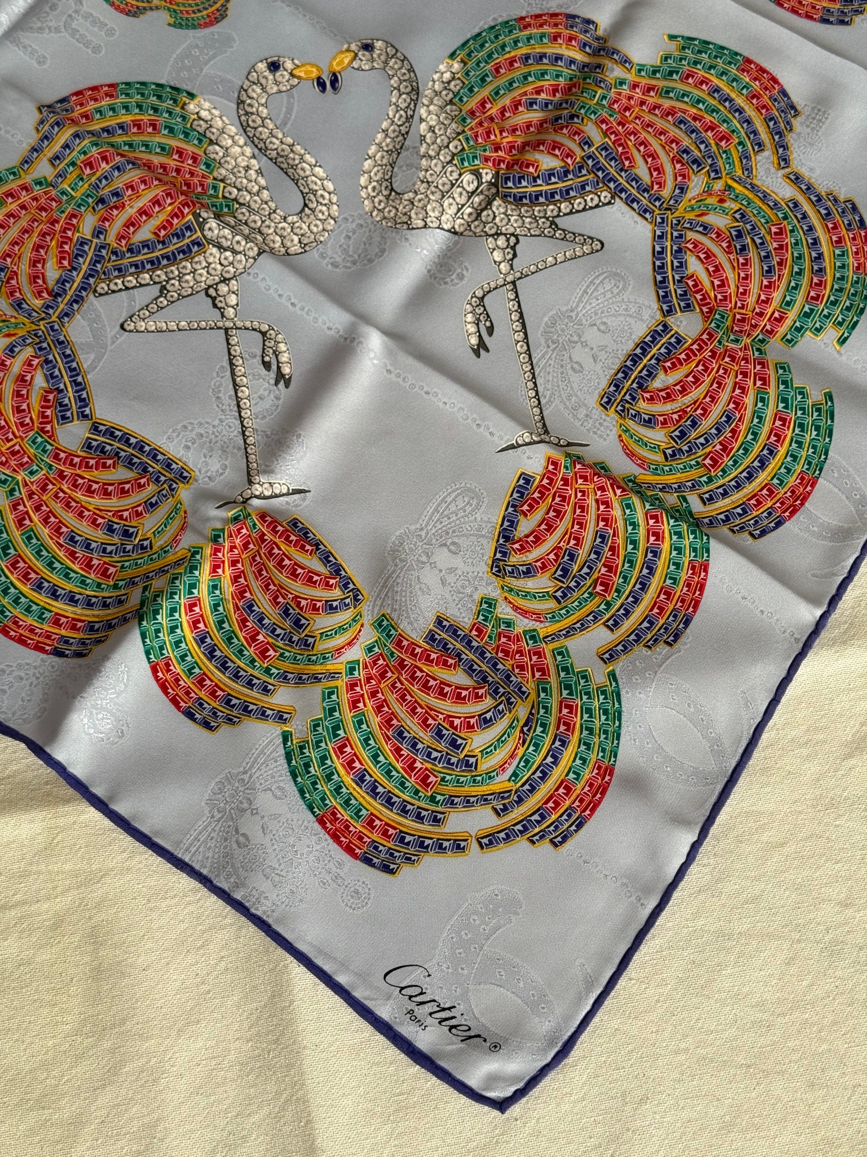 Cartier Scarf – Swan and multicolor feather motifs