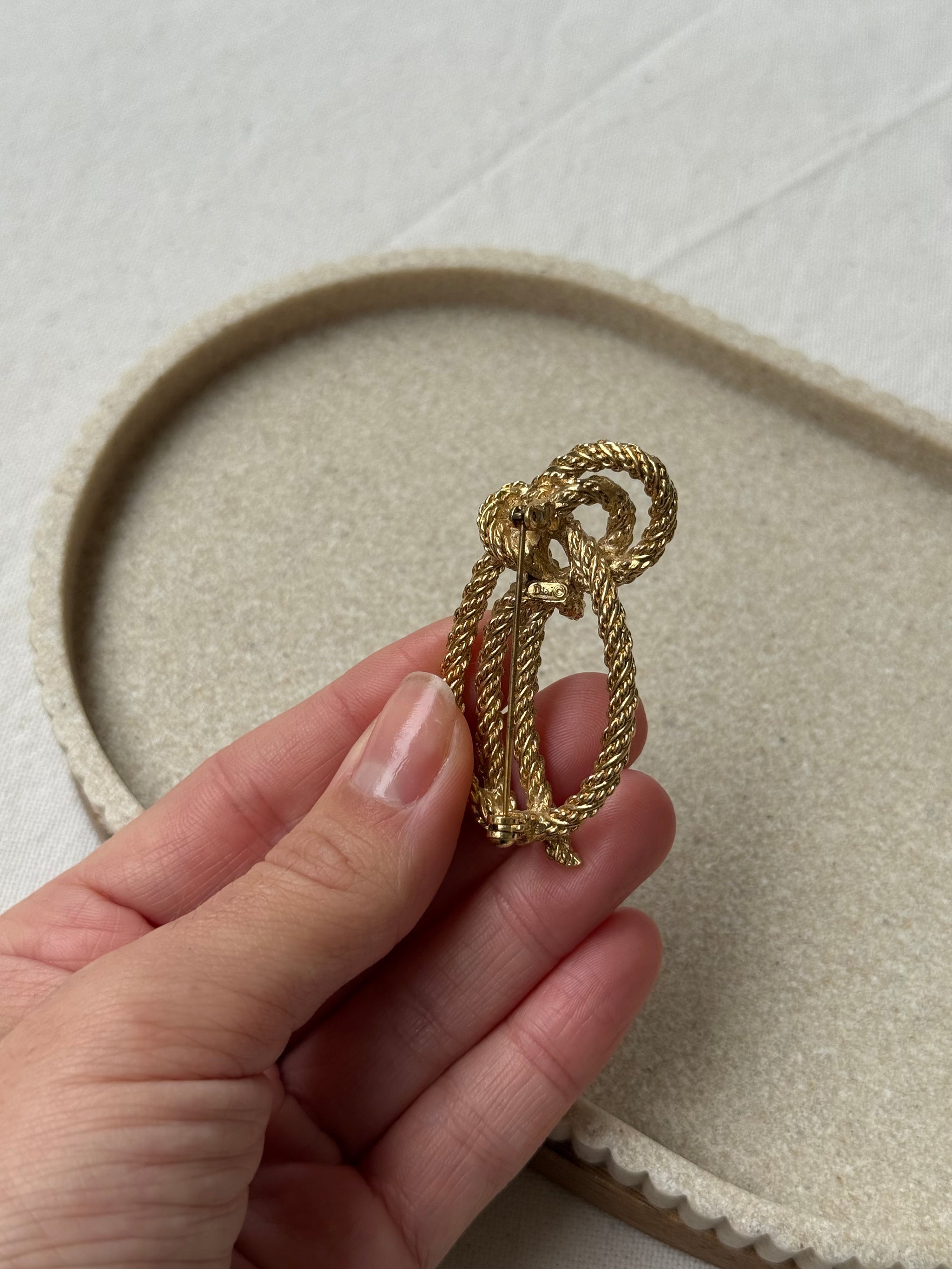 Broche Christian Dior vintage - Noeud doré cordage