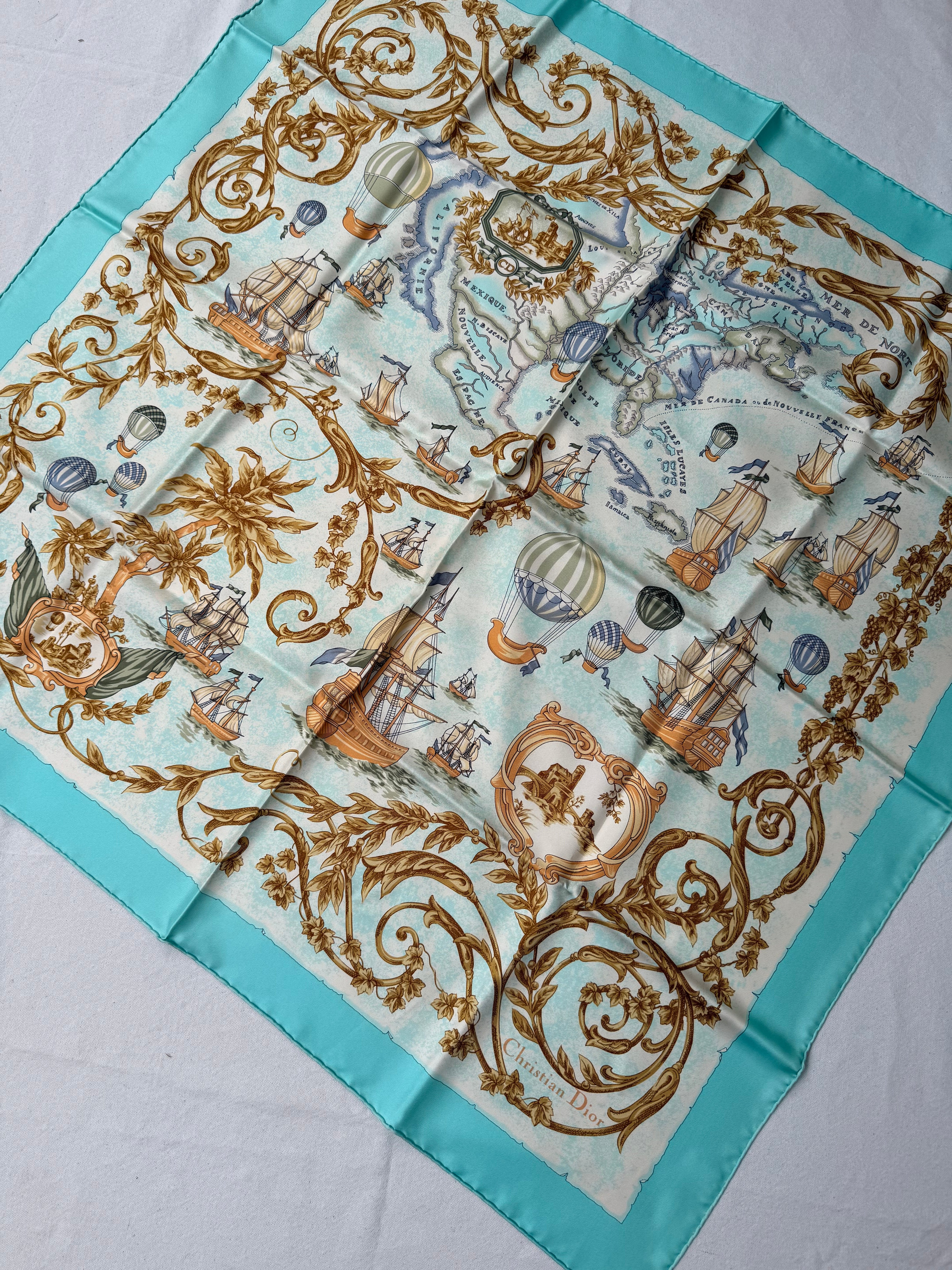 Foulard Christian Dior – Carte ancienne, voiliers et montgolfières