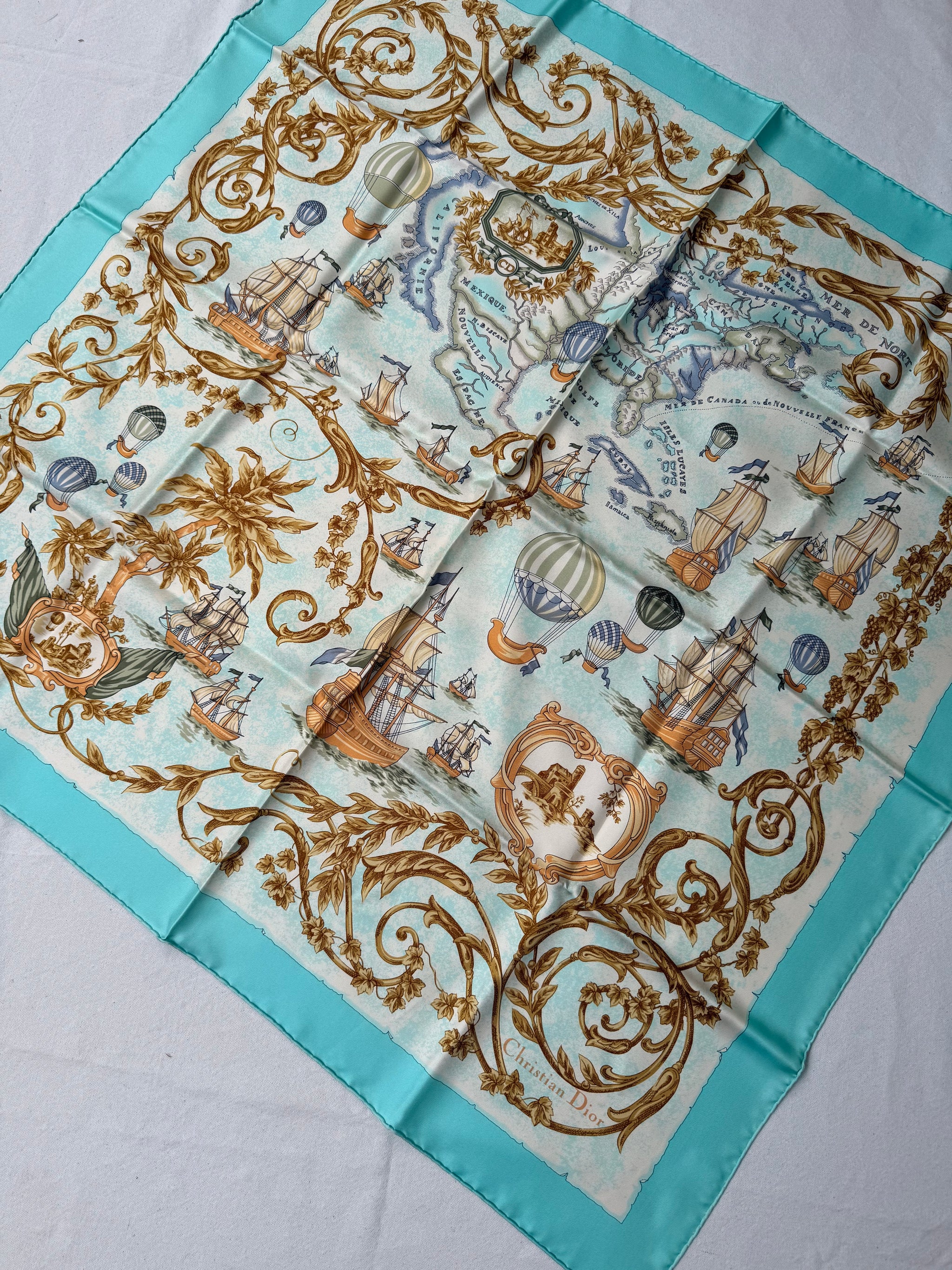 Foulard Christian Dior – Carte ancienne, voiliers et montgolfières