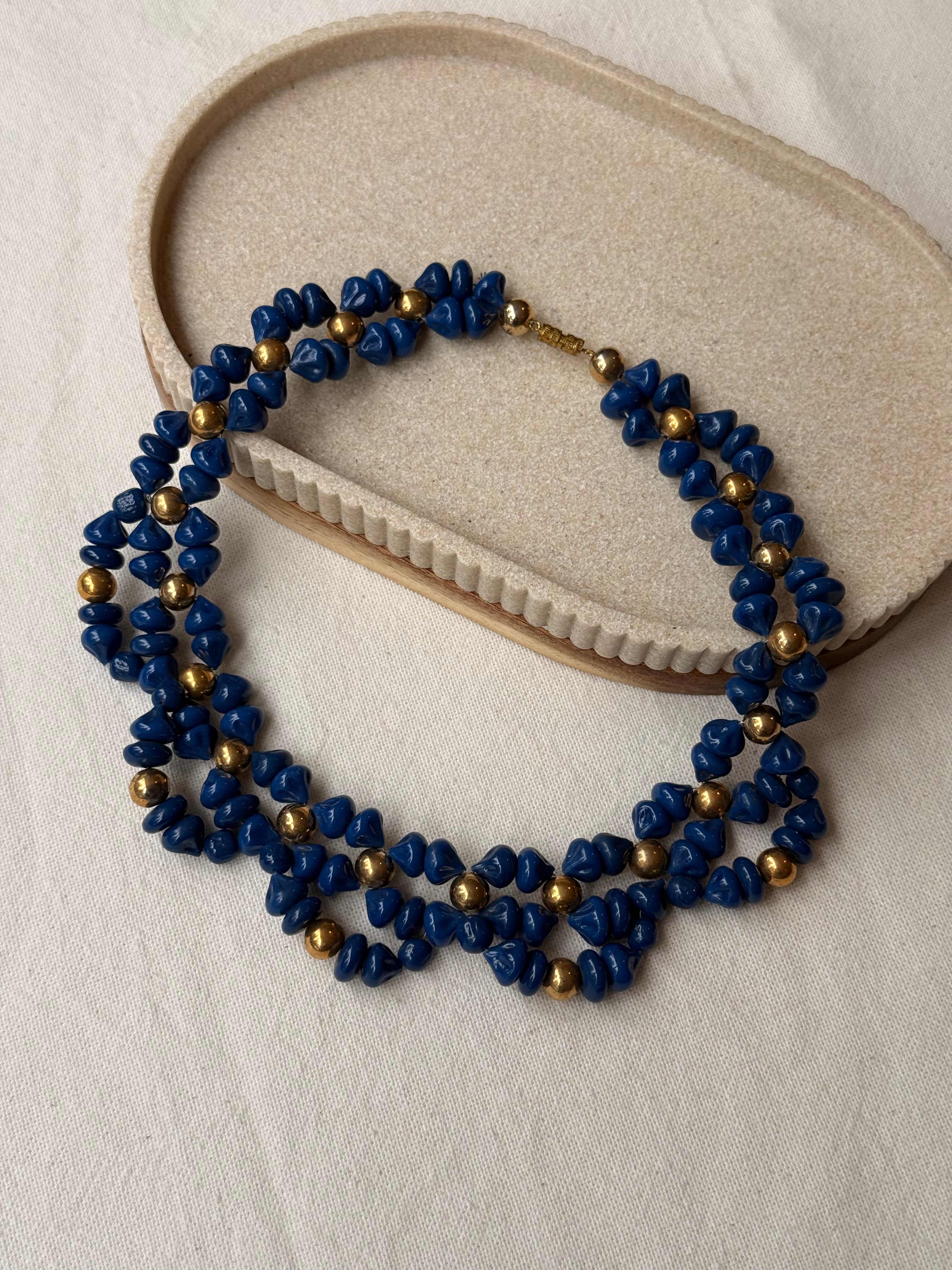 Collier vintage - Pâte de verre bleu cobalt