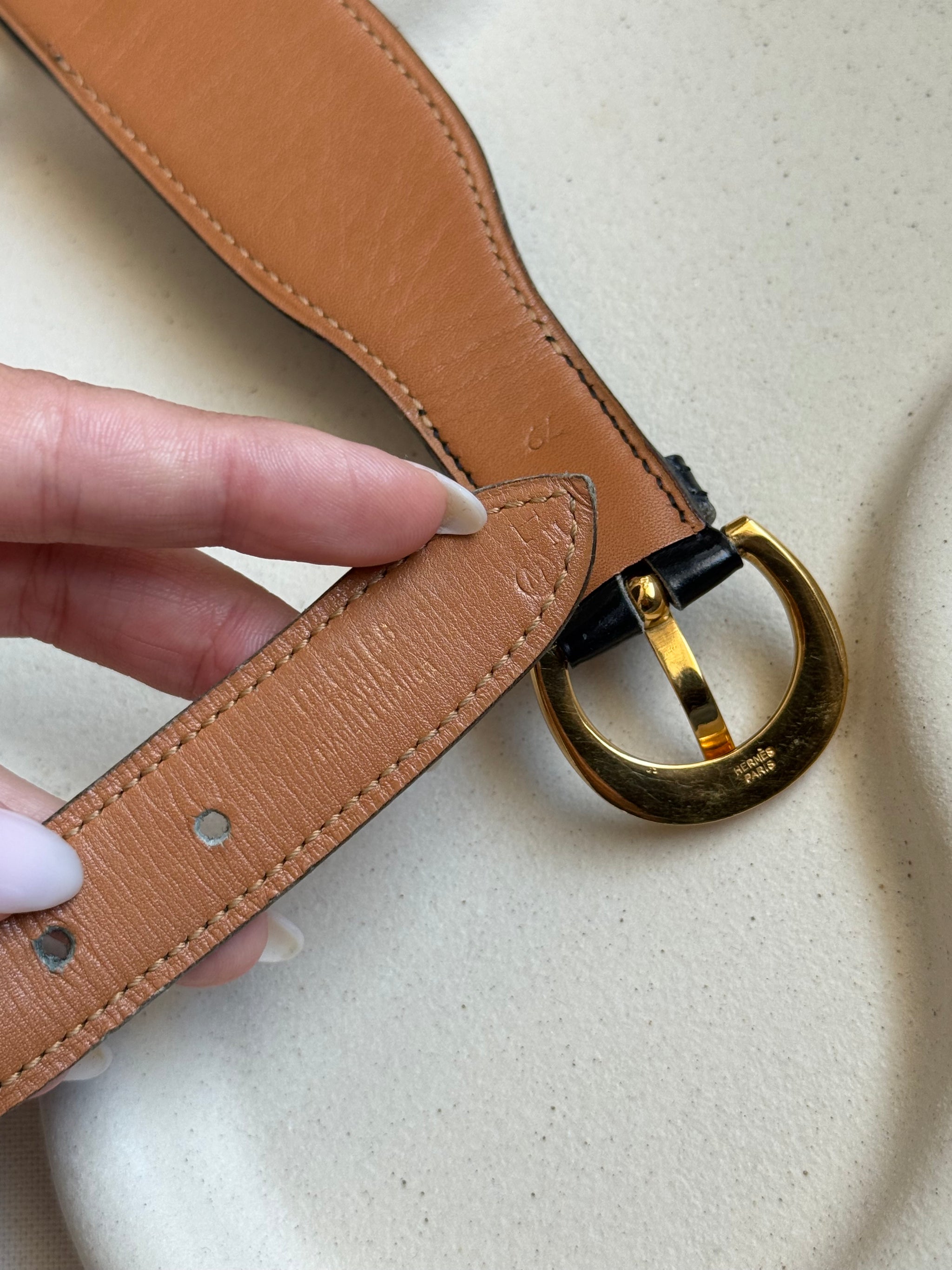 Ceinture Hermès vintage - Modèle corset noir à boucle dorée