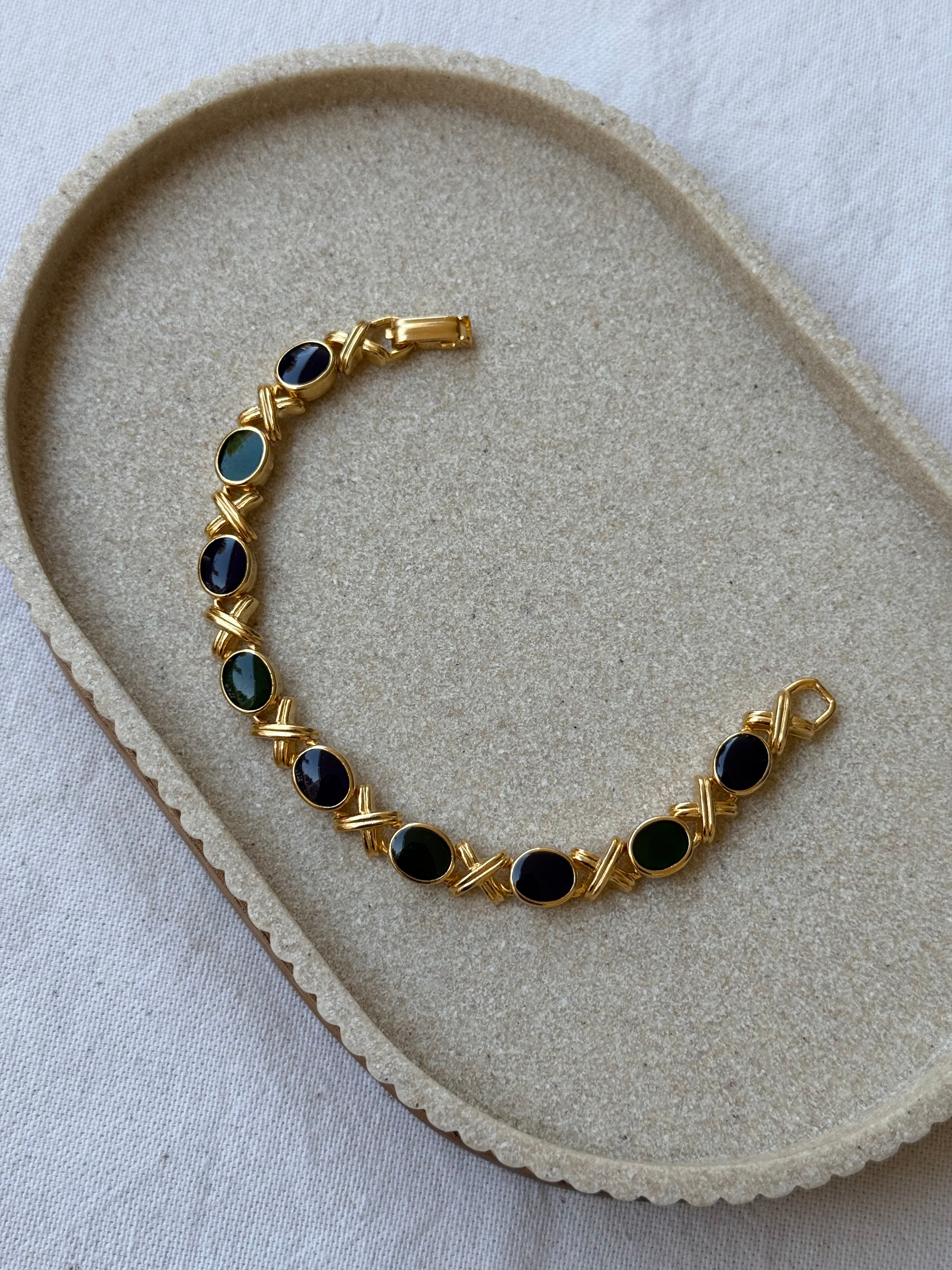 Bracelet vintage - Maillons émaillés bleu et vert