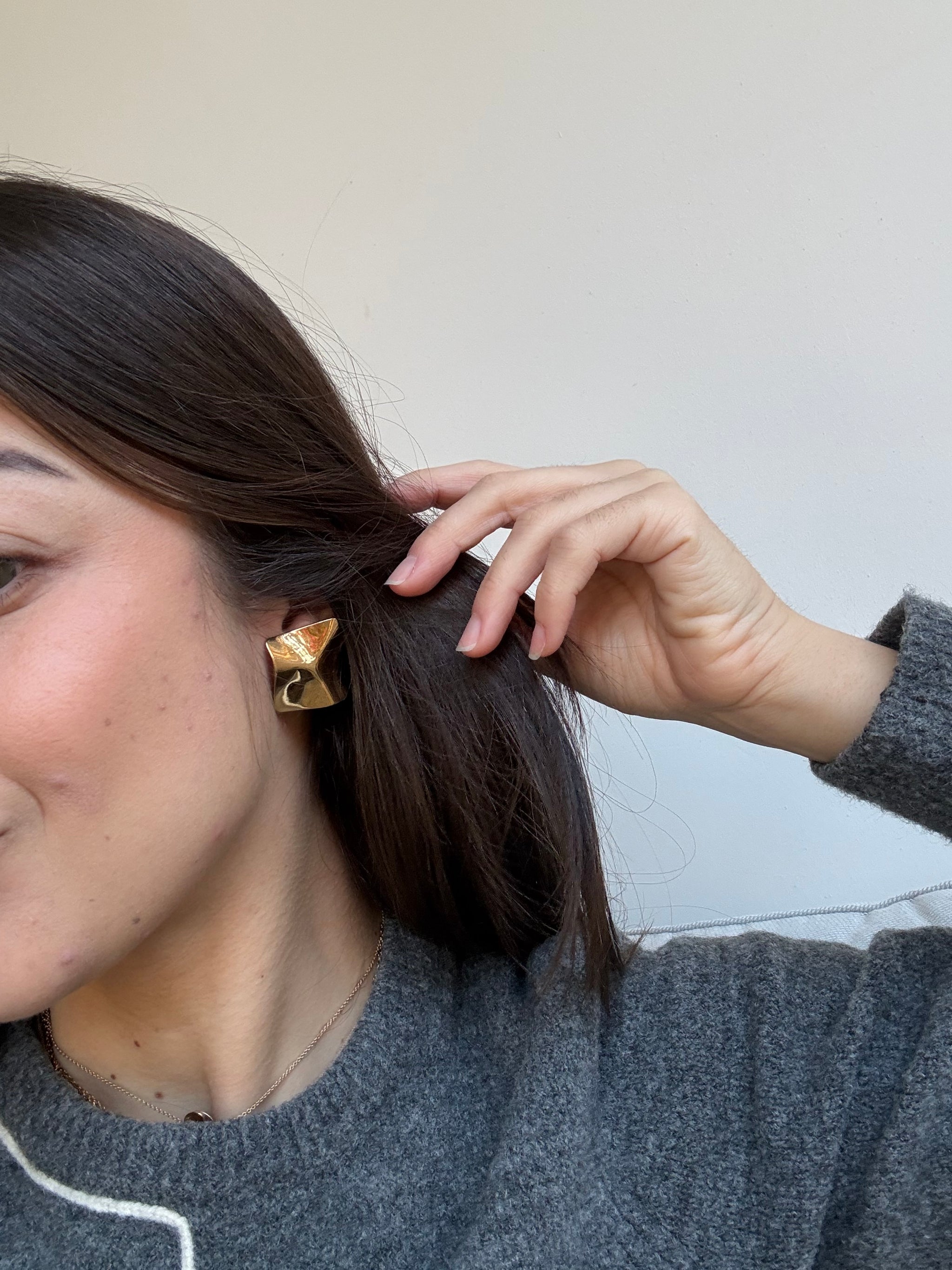 Boucles d’oreilles vintage - Carrés dorés sculptés