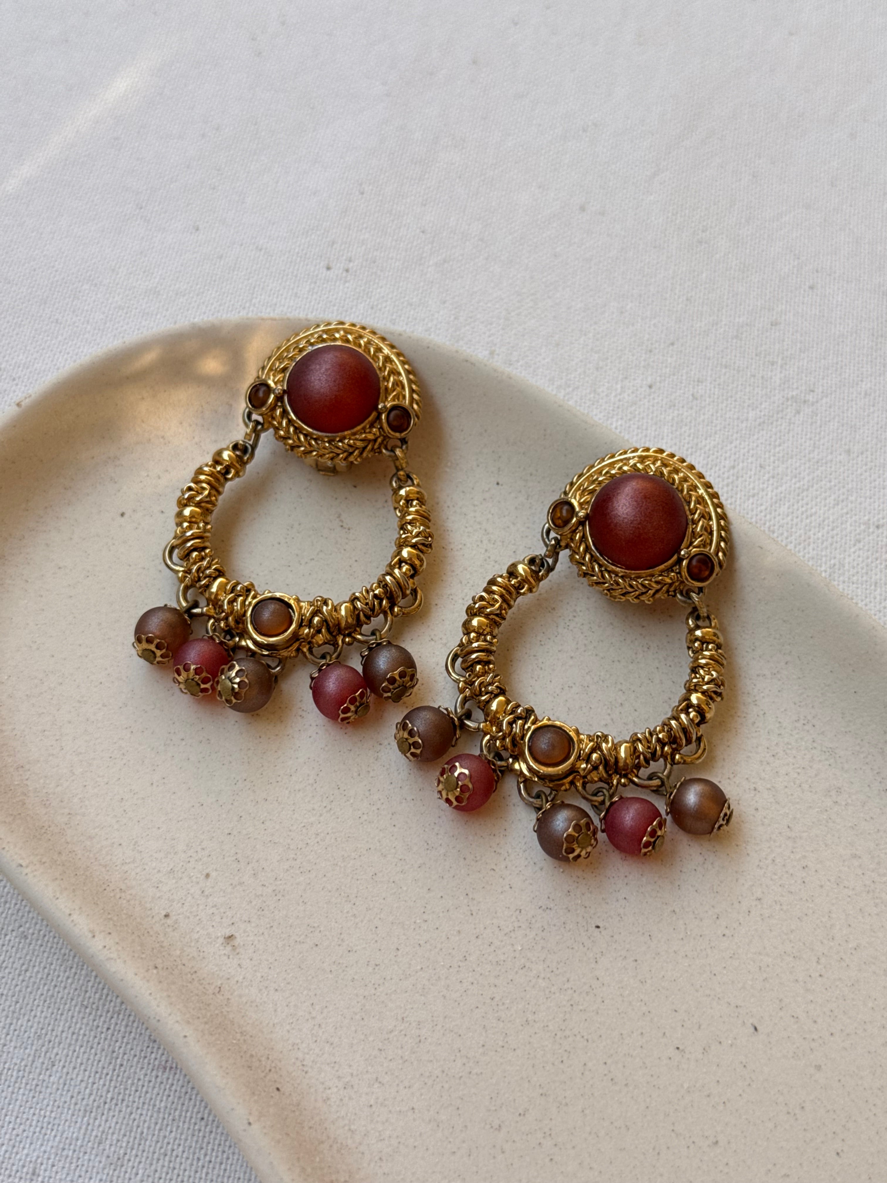 Boucles d’oreilles vintage - Pendantes perles roses