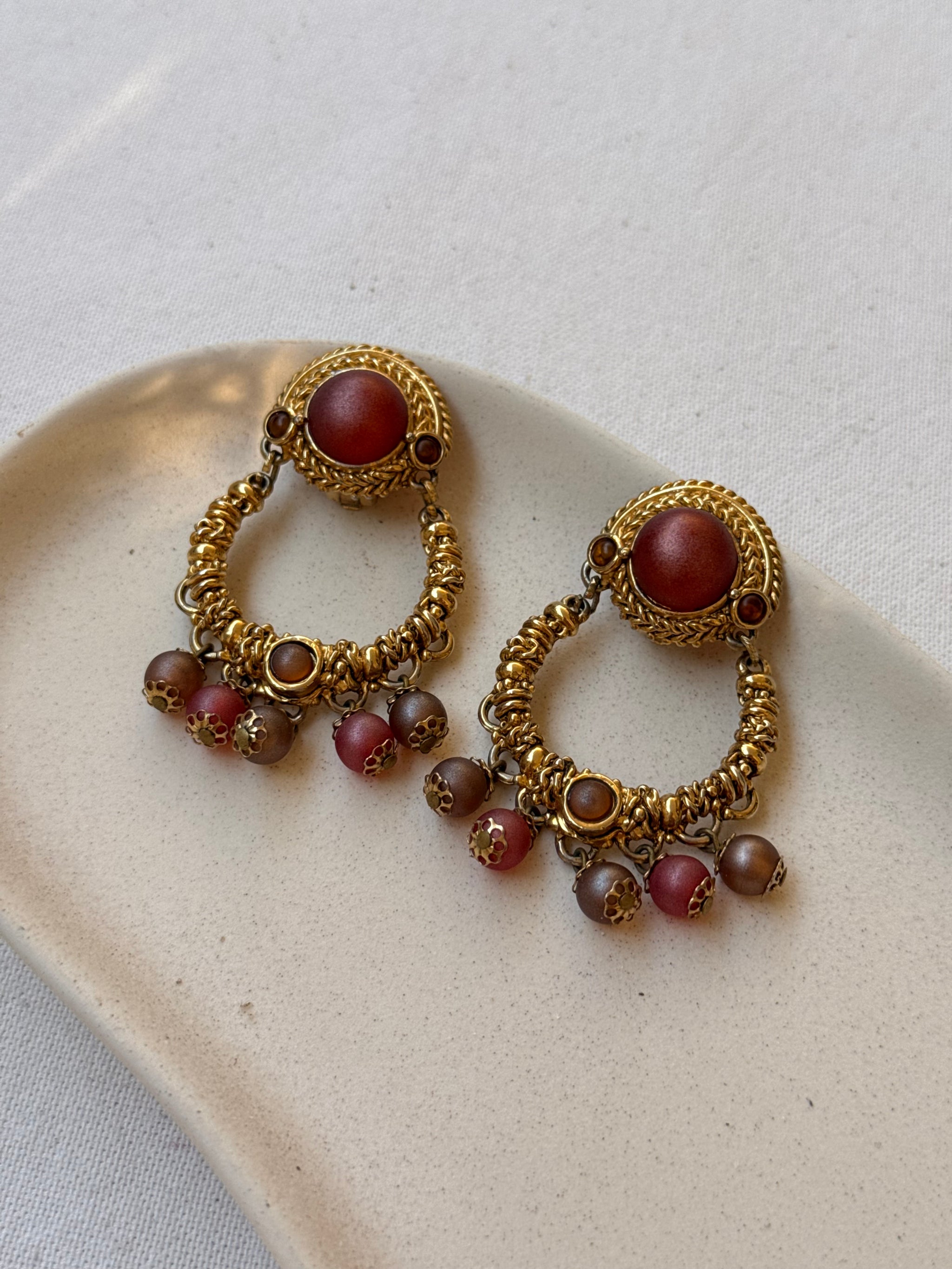 Boucles d’oreilles vintage - Pendantes perles roses